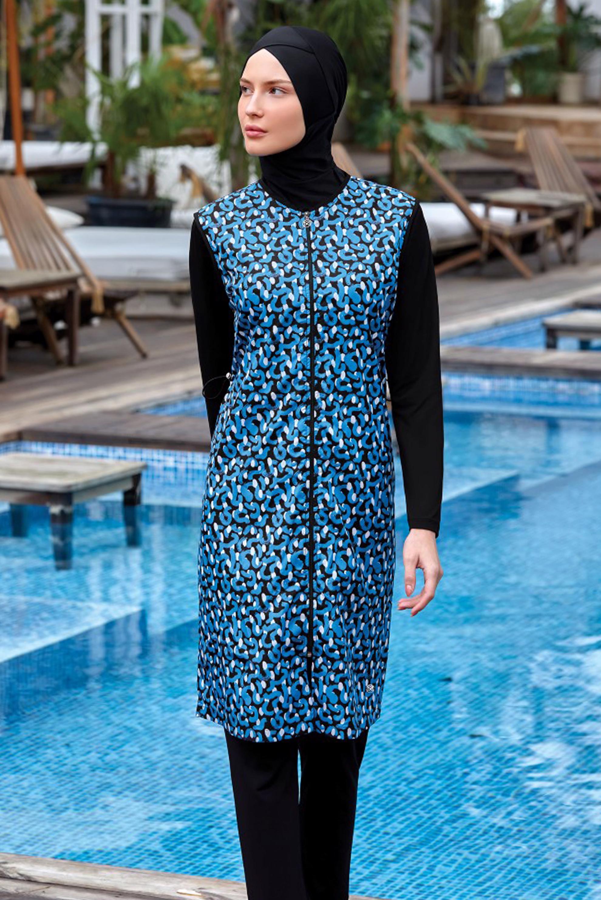 Tesettür giyim SİYAH DESENLİ FERMUARLI BÜYÜK BEDEN TESETTÜR MAYO 8050