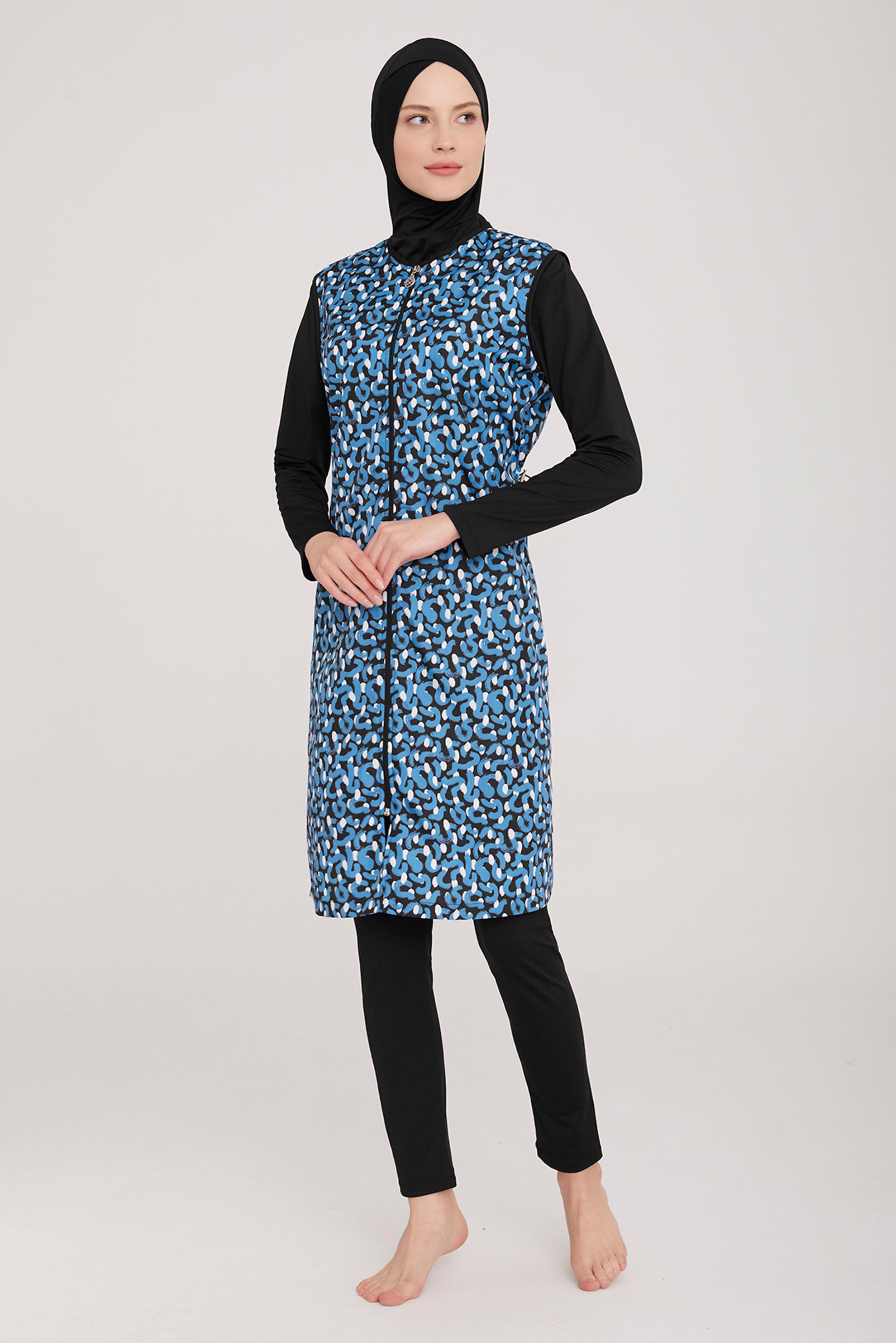 Tesettür giyim SİYAH DESENLİ FERMUARLI BÜYÜK BEDEN TESETTÜR MAYO 8050
