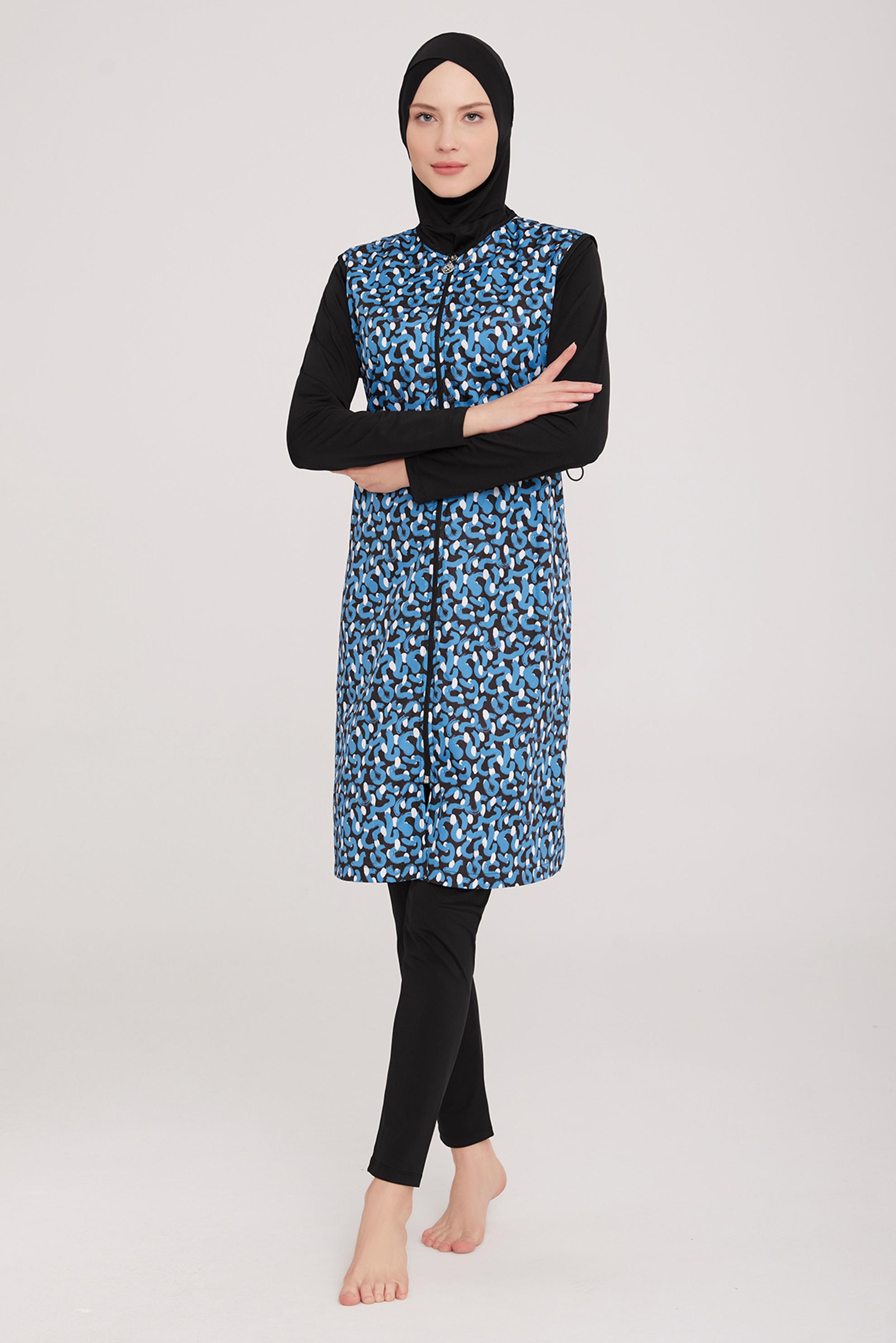 Tesettür giyim SİYAH DESENLİ FERMUARLI BÜYÜK BEDEN TESETTÜR MAYO 8050
