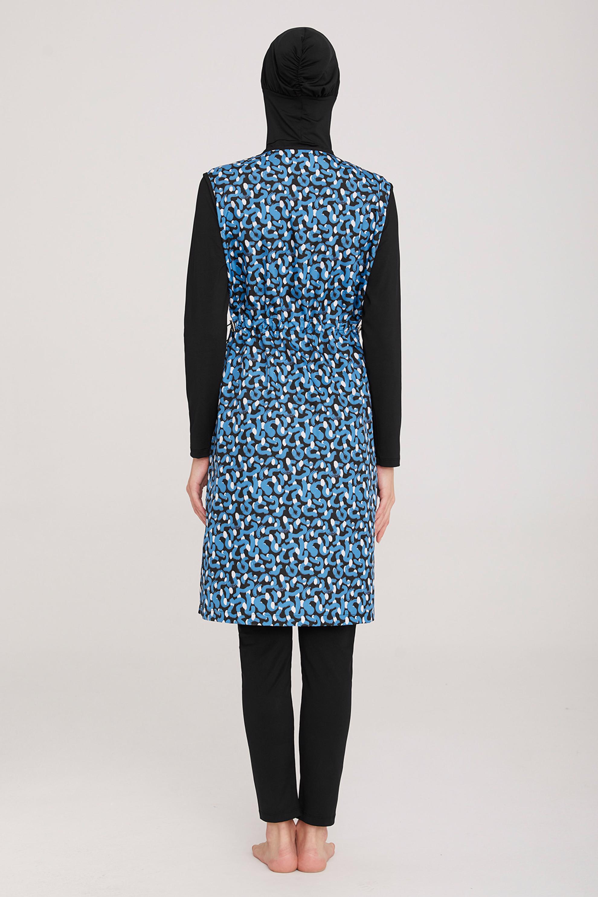 Tesettür giyim SİYAH DESENLİ FERMUARLI BÜYÜK BEDEN TESETTÜR MAYO 8050