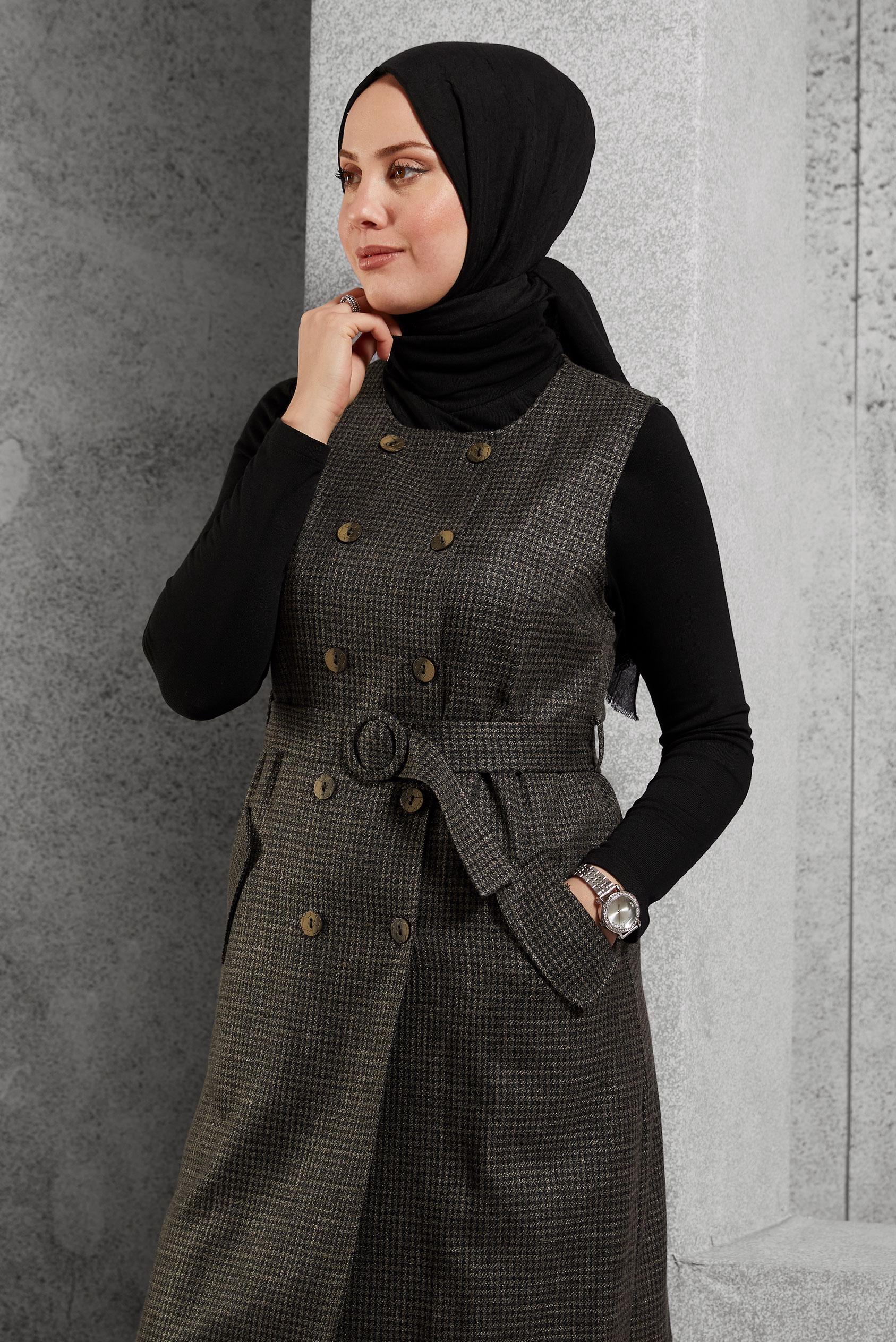 Tesettür giyim SİYAH DÜĞMELİ YELEKLİ TUNİK 41210
