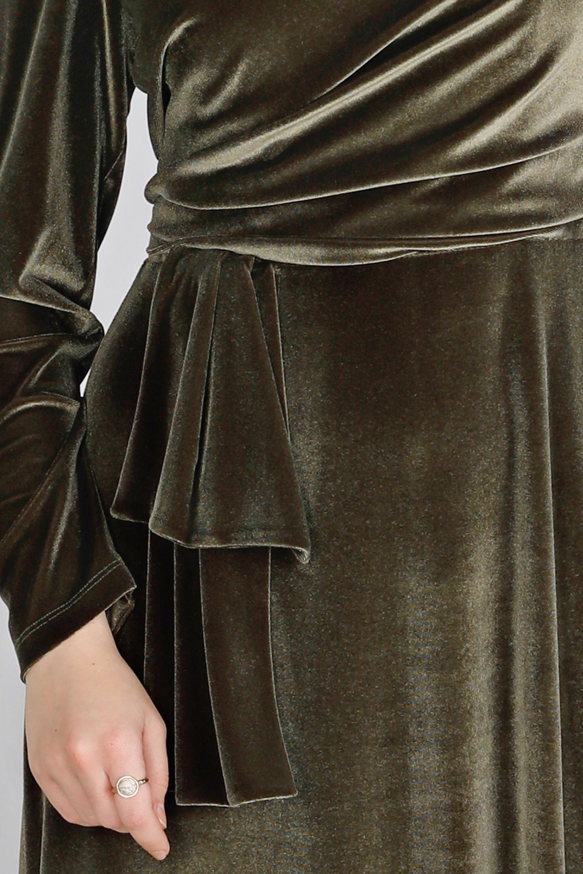 Vêtements hijab KAKI ROBE DE SOIRÉE EN VELOURS NOUÉ À LA MAIN 50281