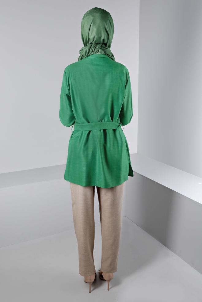 Vêtements hijab VERT BLOUSE BOUTONNÉE CEINTURE 43368 - ALVİNA