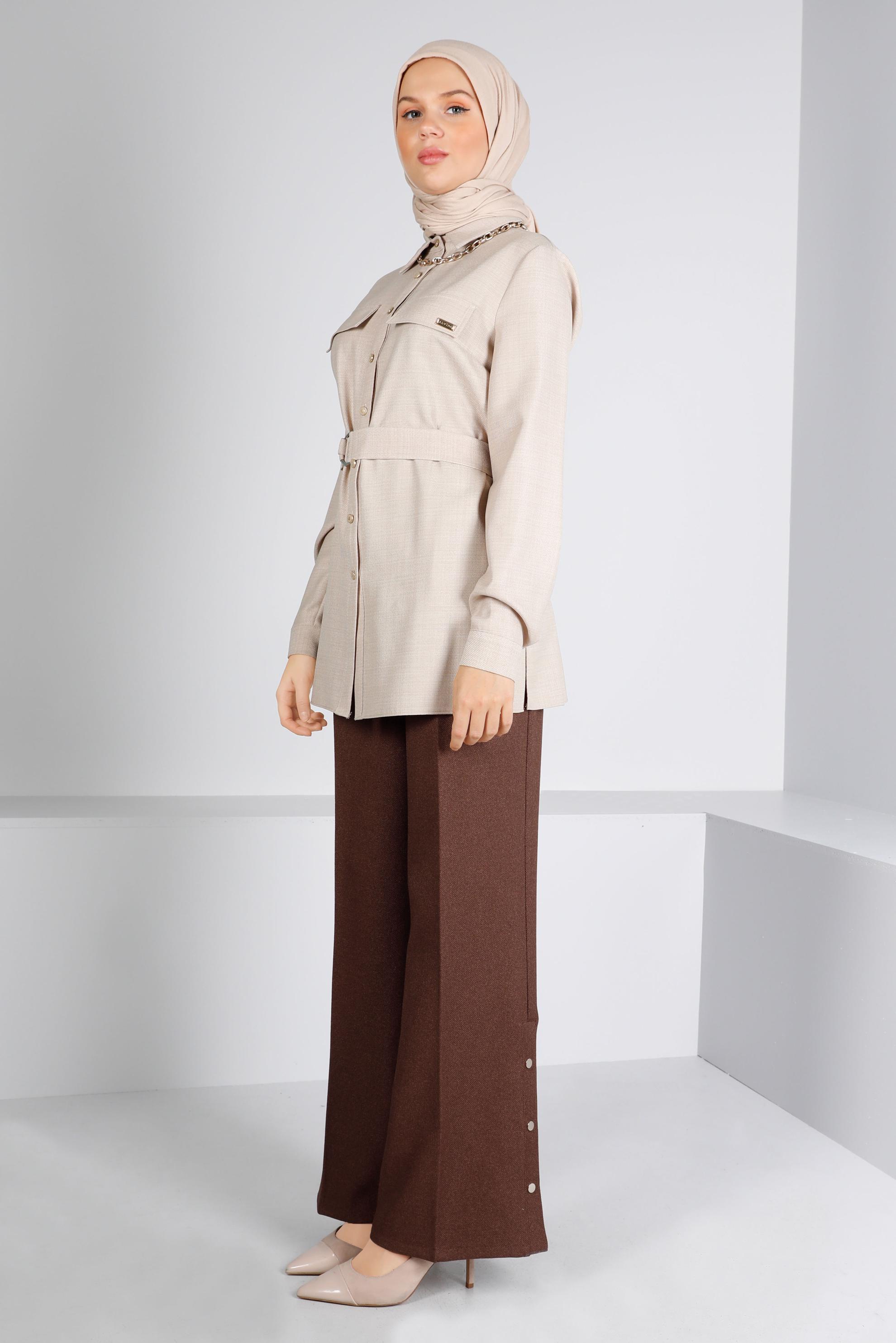 Vêtements hijab BEIGE BLOUSE BOUTONNÉE CEINTURE 43368