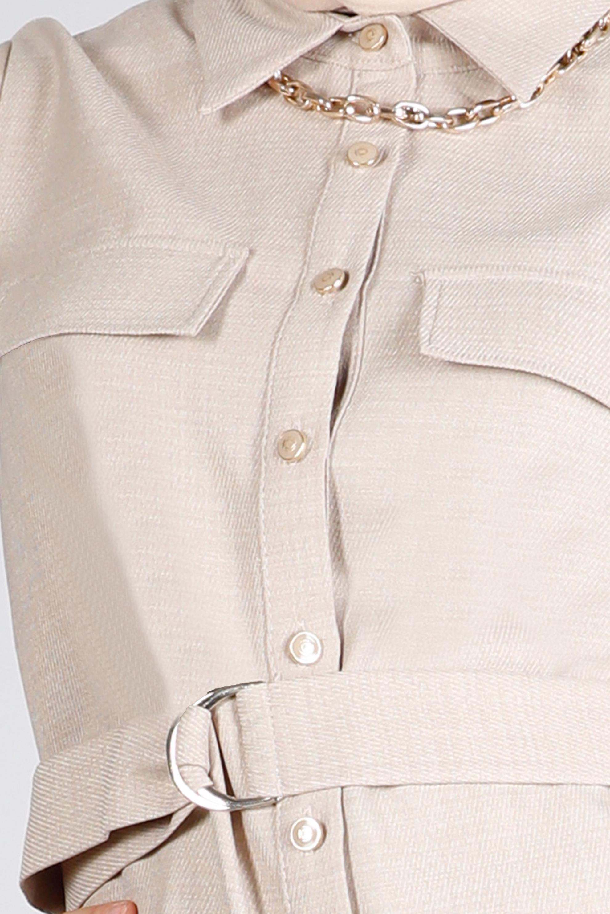 Vêtements hijab BEIGE BLOUSE BOUTONNÉE CEINTURE 43368