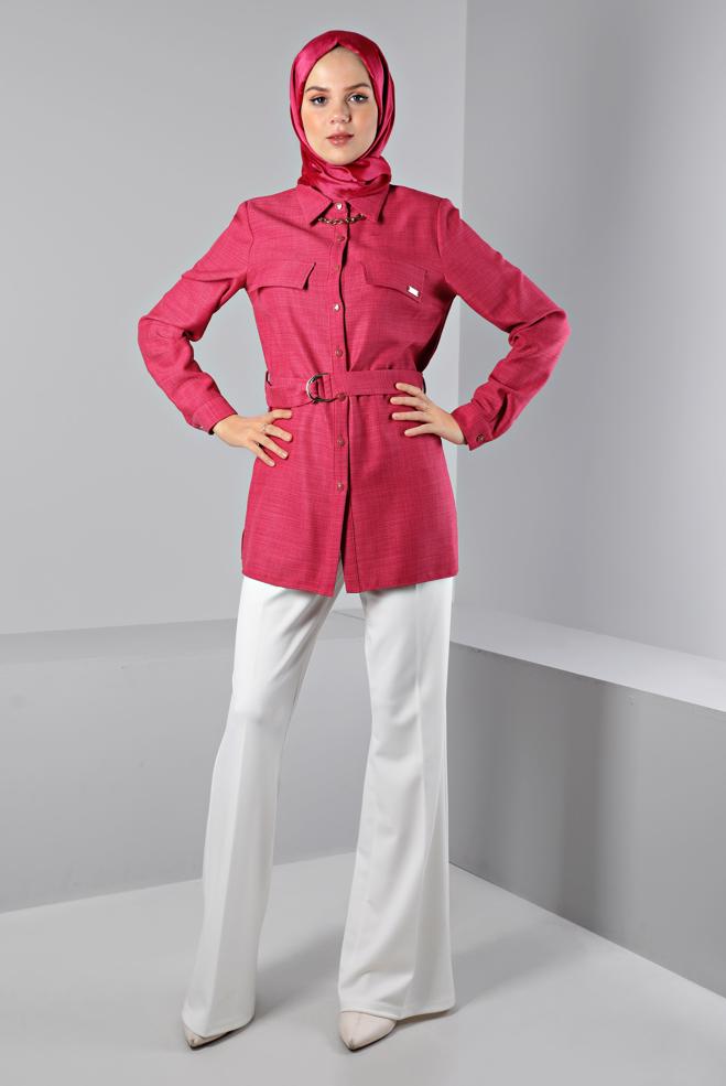 Tesettür giyim  KUŞAKLI DÜĞMELİ BLUZ 43368 - ALVİNA