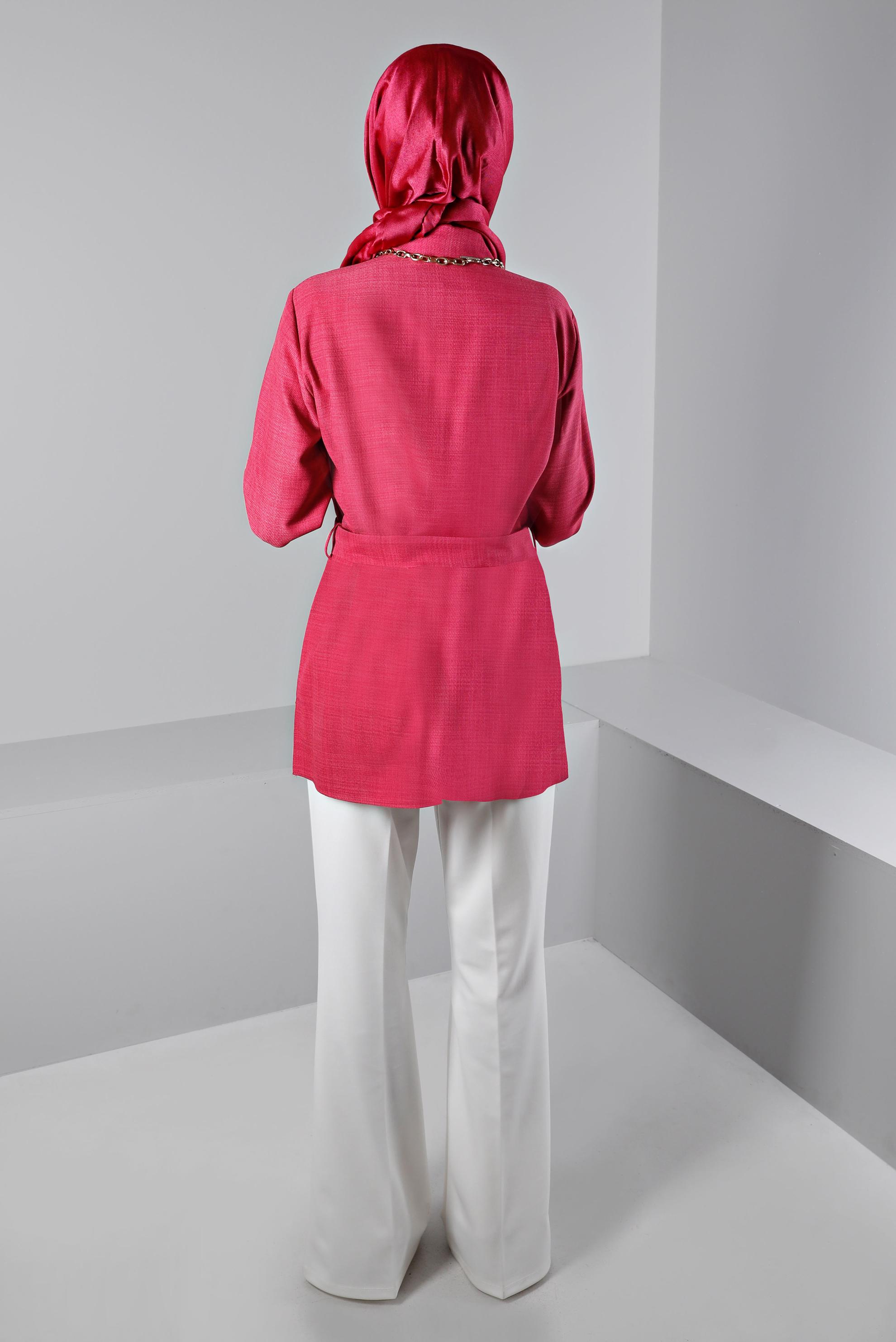 Tesettür giyim FUŞYA KUŞAKLI DÜĞMELİ BLUZ 43368