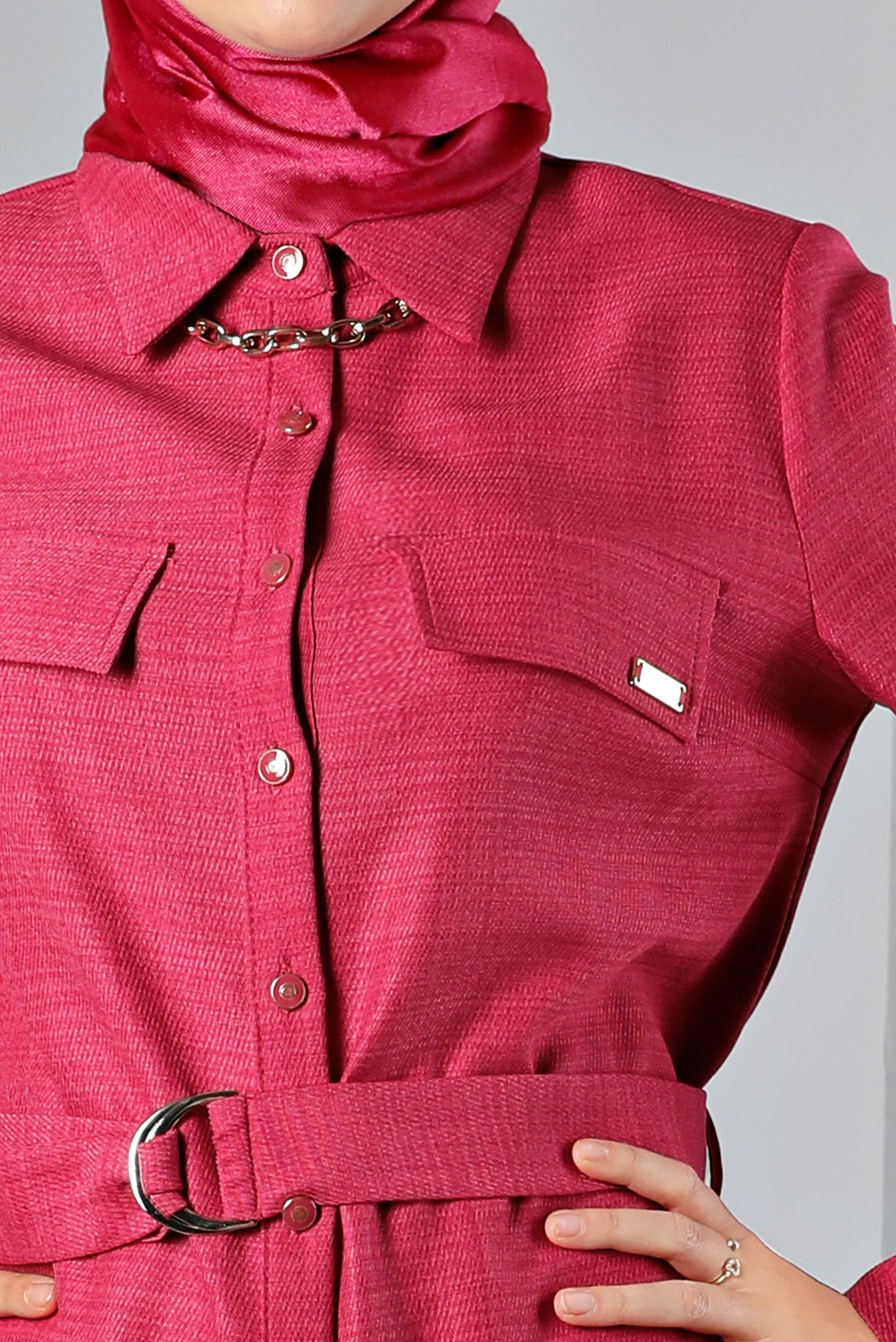 Tesettür giyim FUŞYA KUŞAKLI DÜĞMELİ BLUZ 43368