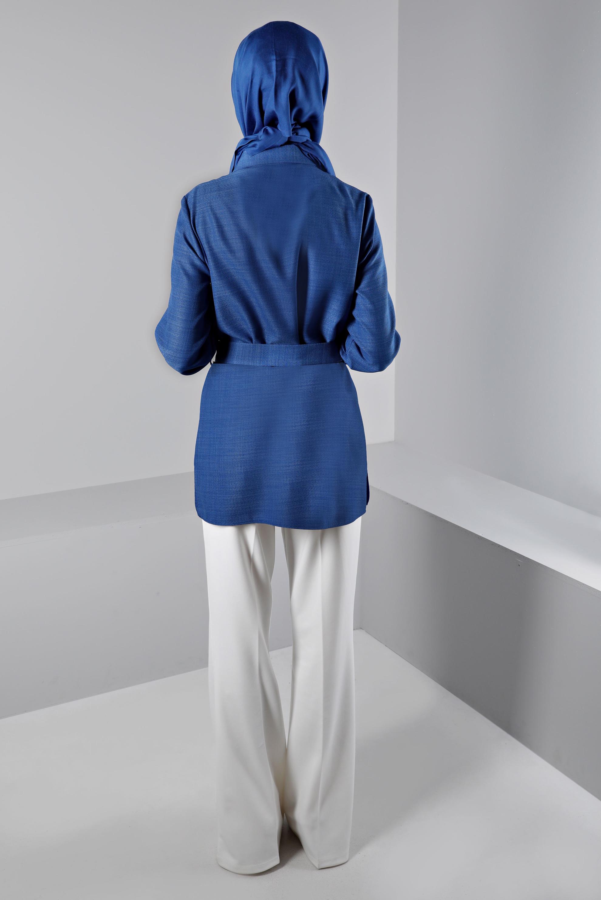 Tesettür giyim MAVİ KUŞAKLI DÜĞMELİ BLUZ 43368