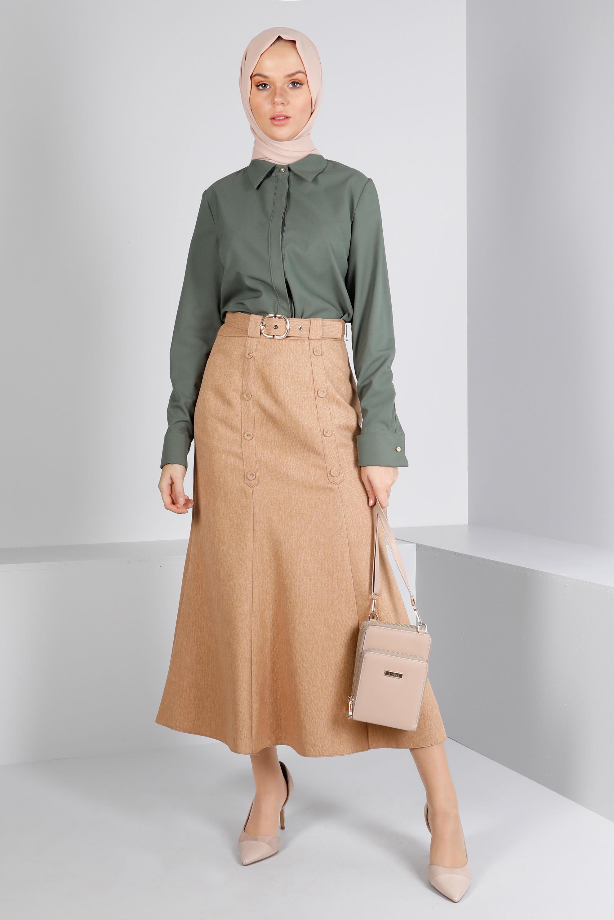 Vêtements hijab KAKI BLOUSE INVISIBLE À BOUTONS 43373