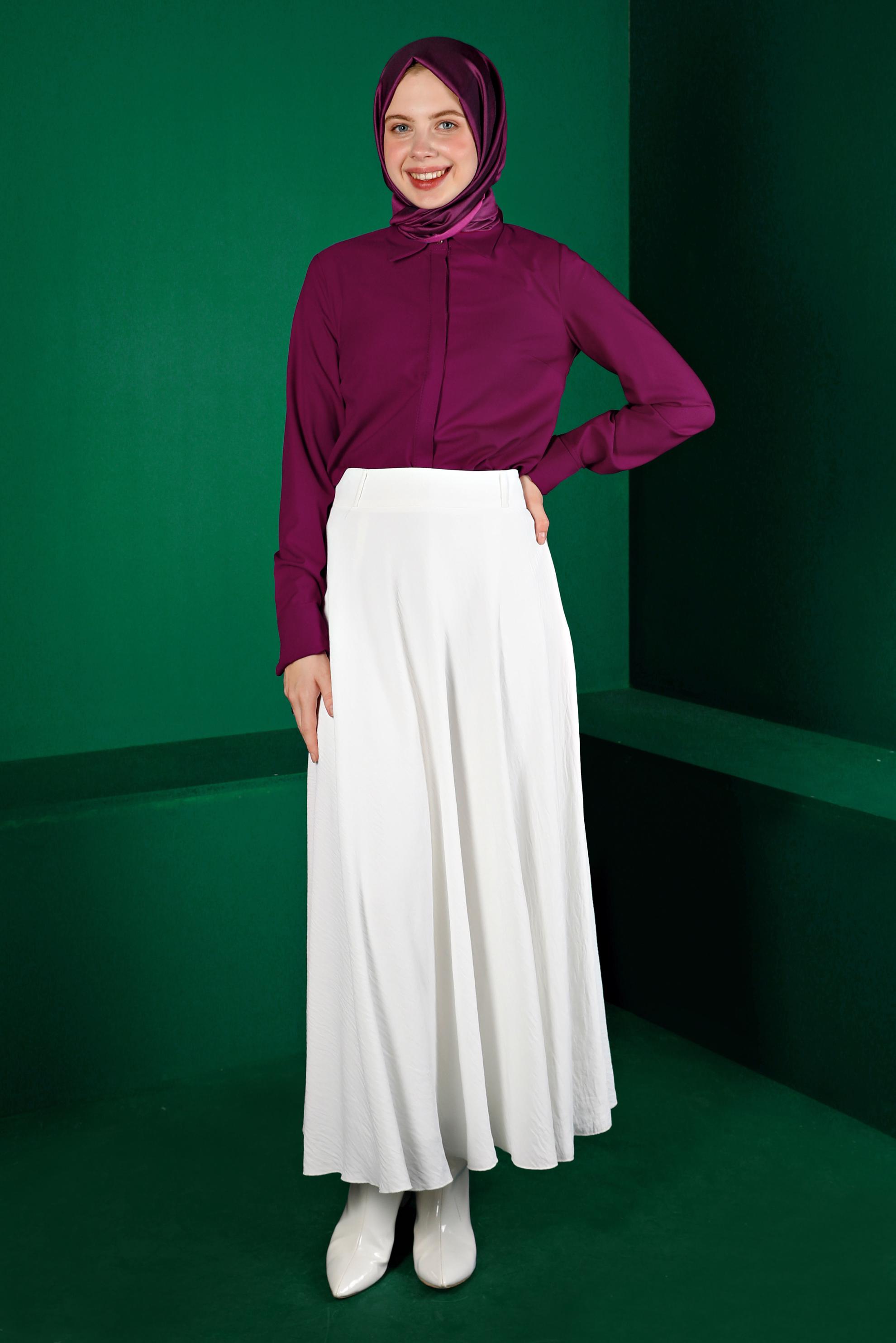 Tesettür giyim MÜRDÜM GİZLİ DÜĞMELİ BLUZ 43373 