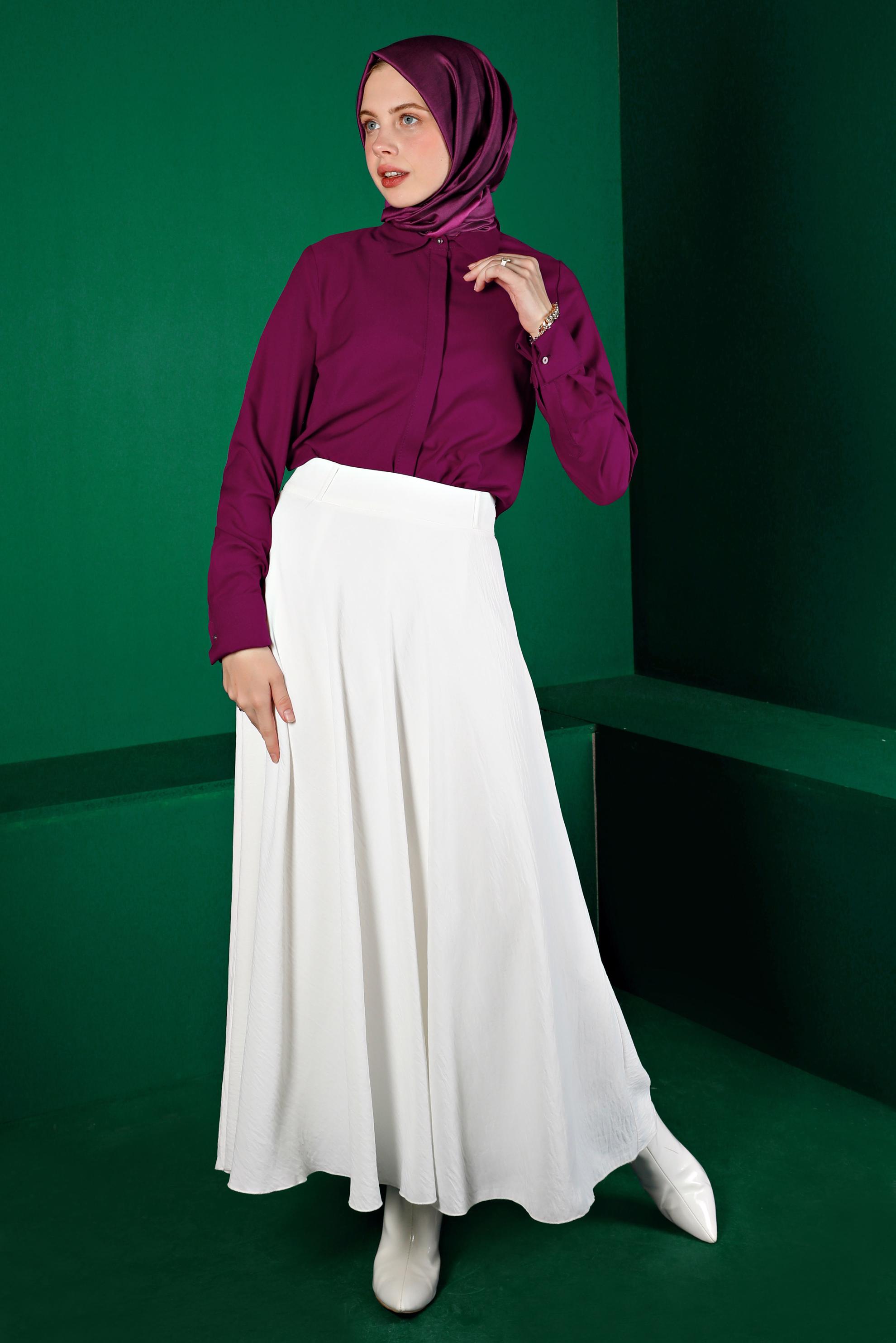 Tesettür giyim MÜRDÜM GİZLİ DÜĞMELİ BLUZ 43373 