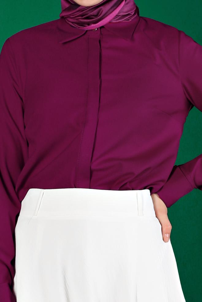 Vêtements hijab PRUNE BLOUSE INVISIBLE À BOUTONS 43373 - ALVİNA