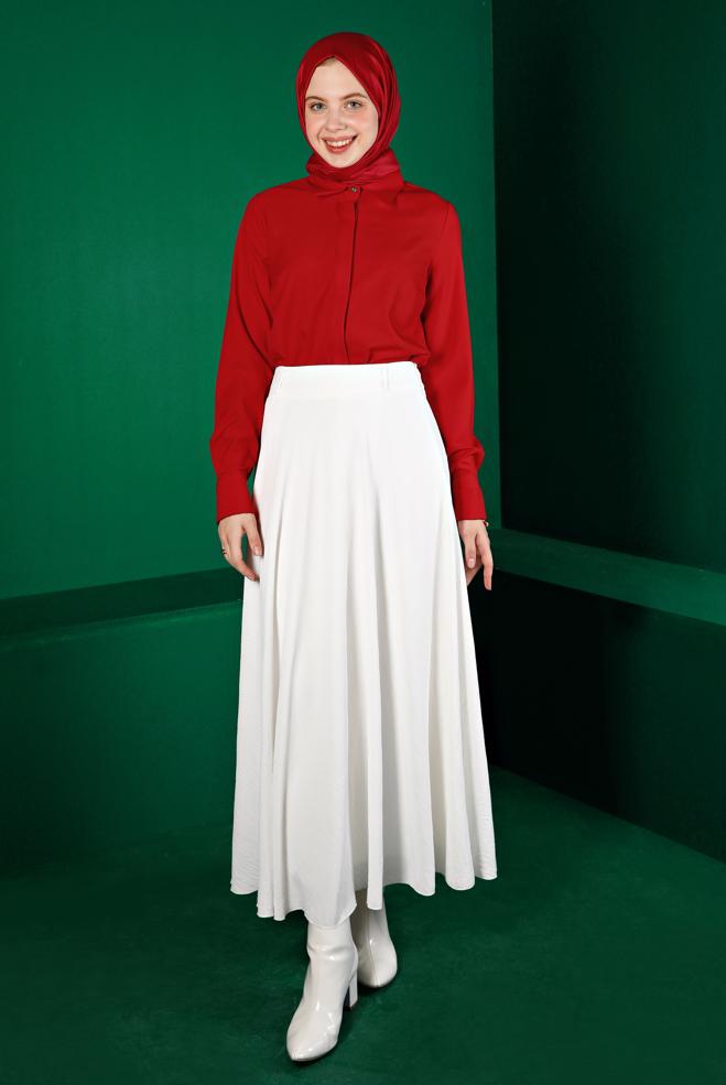 Vêtements hijab ROUGE BLOUSE INVISIBLE À BOUTONS 43373 - ALVİNA