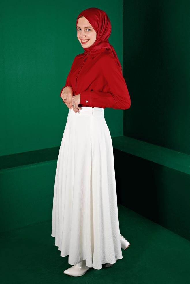 Vêtements hijab ROUGE BLOUSE INVISIBLE À BOUTONS 43373 - ALVİNA