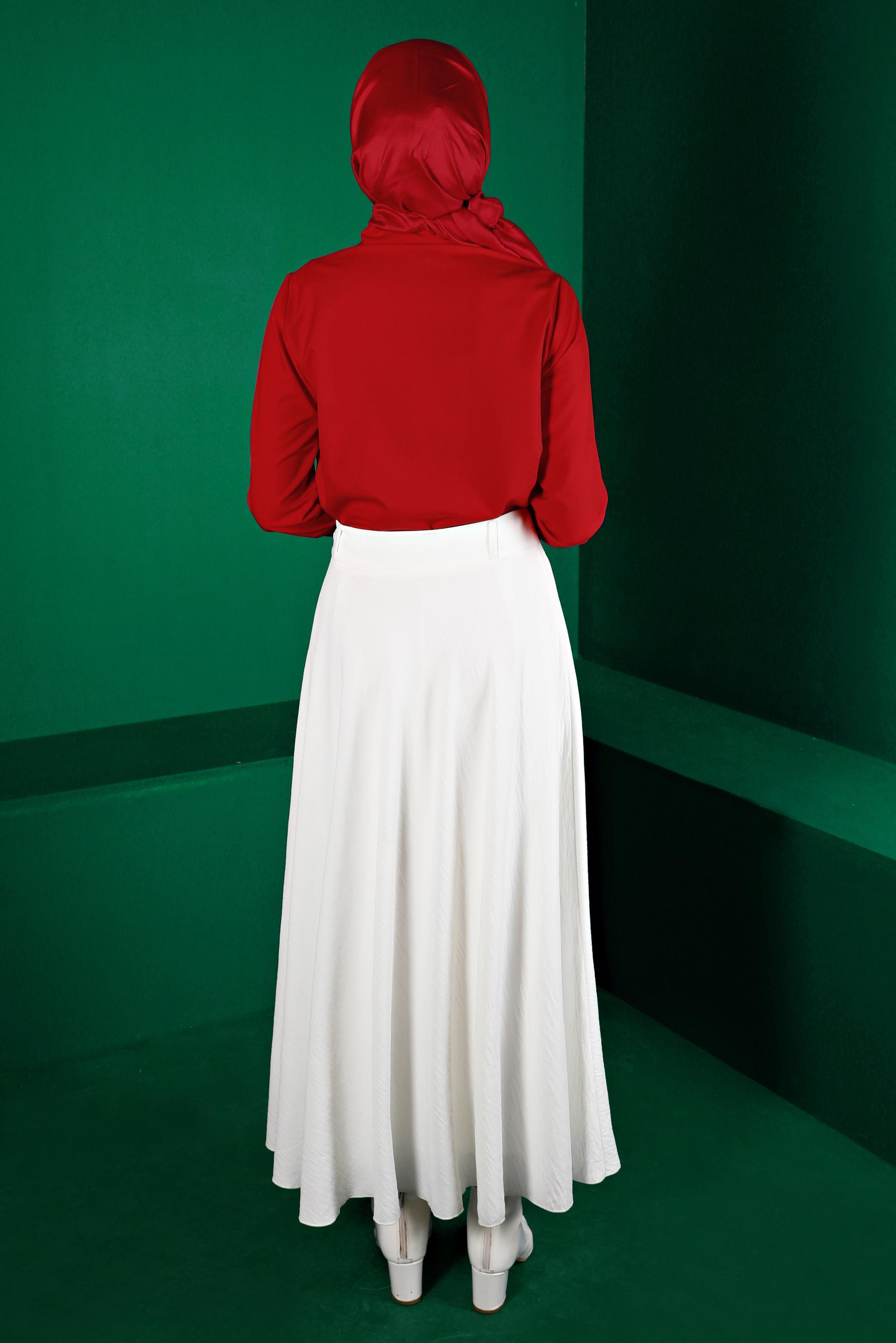 Tesettür giyim KIRMIZI GİZLİ DÜĞMELİ BLUZ 43373 