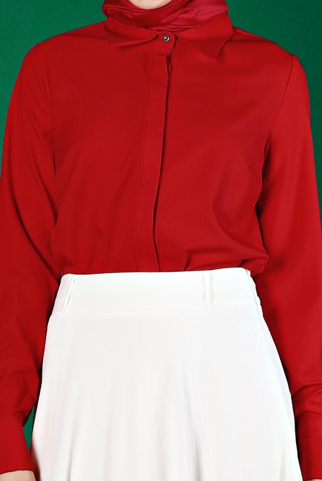 Vêtements hijab ROUGE BLOUSE INVISIBLE À BOUTONS 43373 - ALVİNA