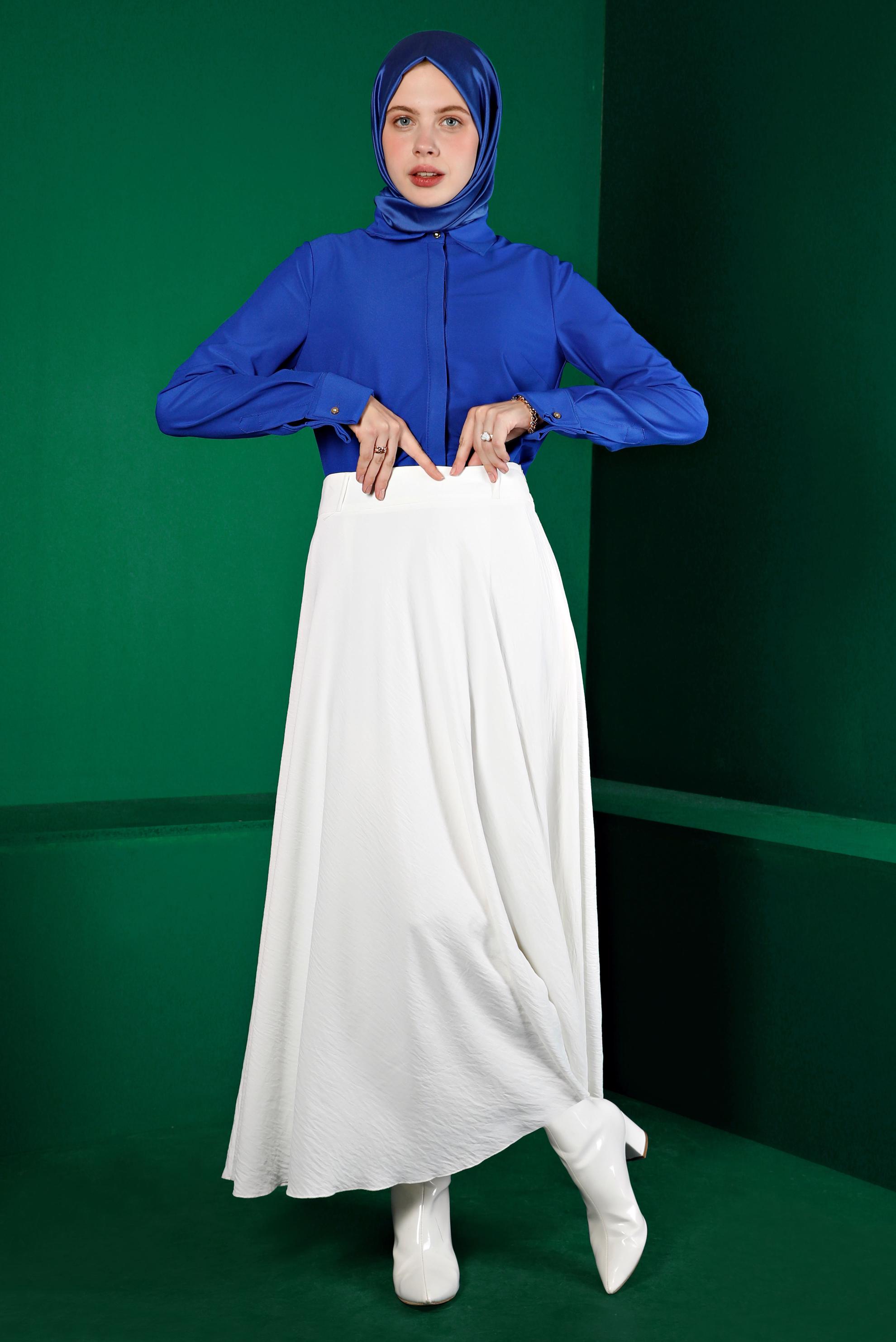 Hijab clothing NAVY BLUE INVISIBLE BUTTONED BLOUSE 43373 