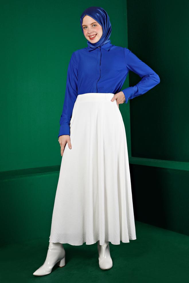 Vêtements hijab BLEU MARINE BLOUSE INVISIBLE À BOUTONS 43373 - ALVİNA