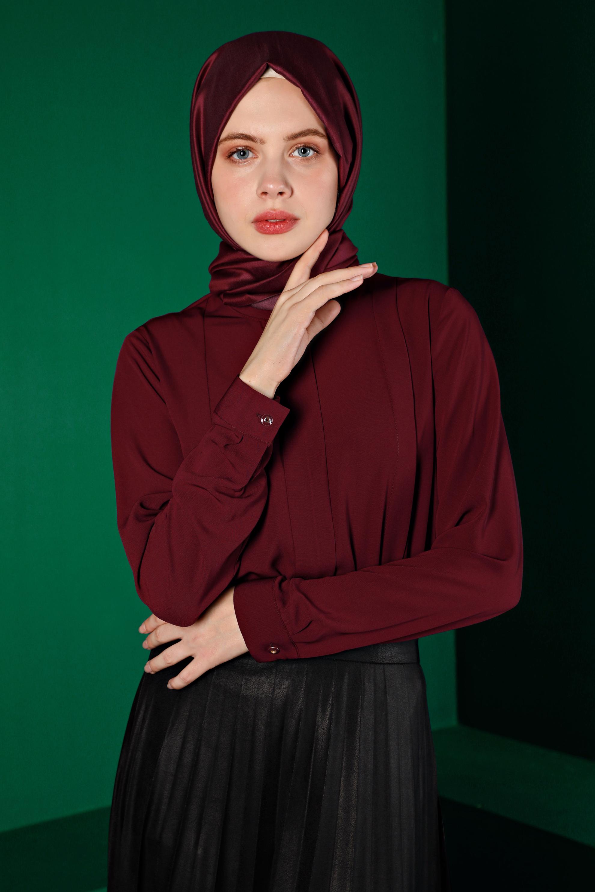 Tesettür giyim BORDO KLASİK BLUZ 43380 