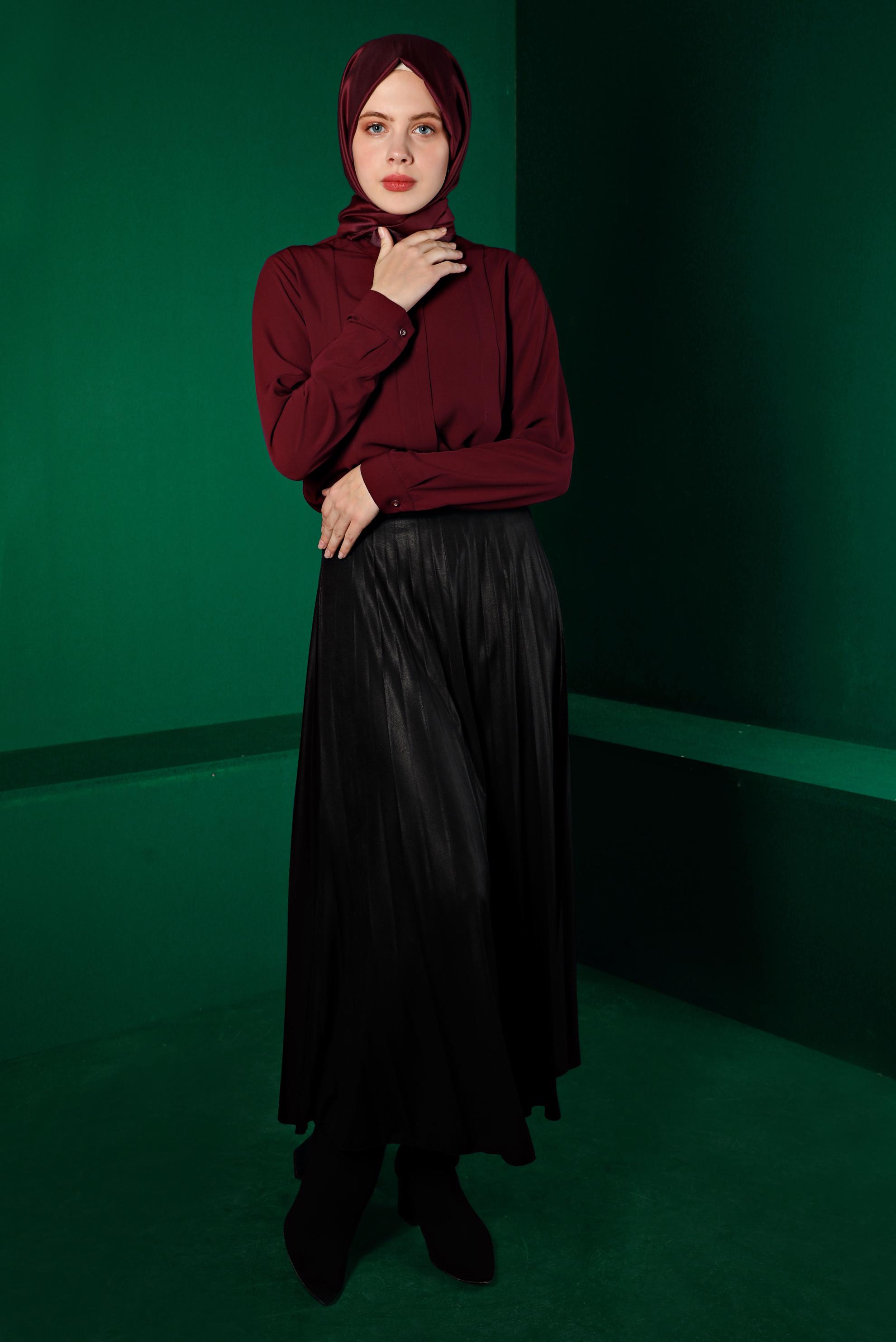 Tesettür giyim BORDO KLASİK BLUZ 43380 