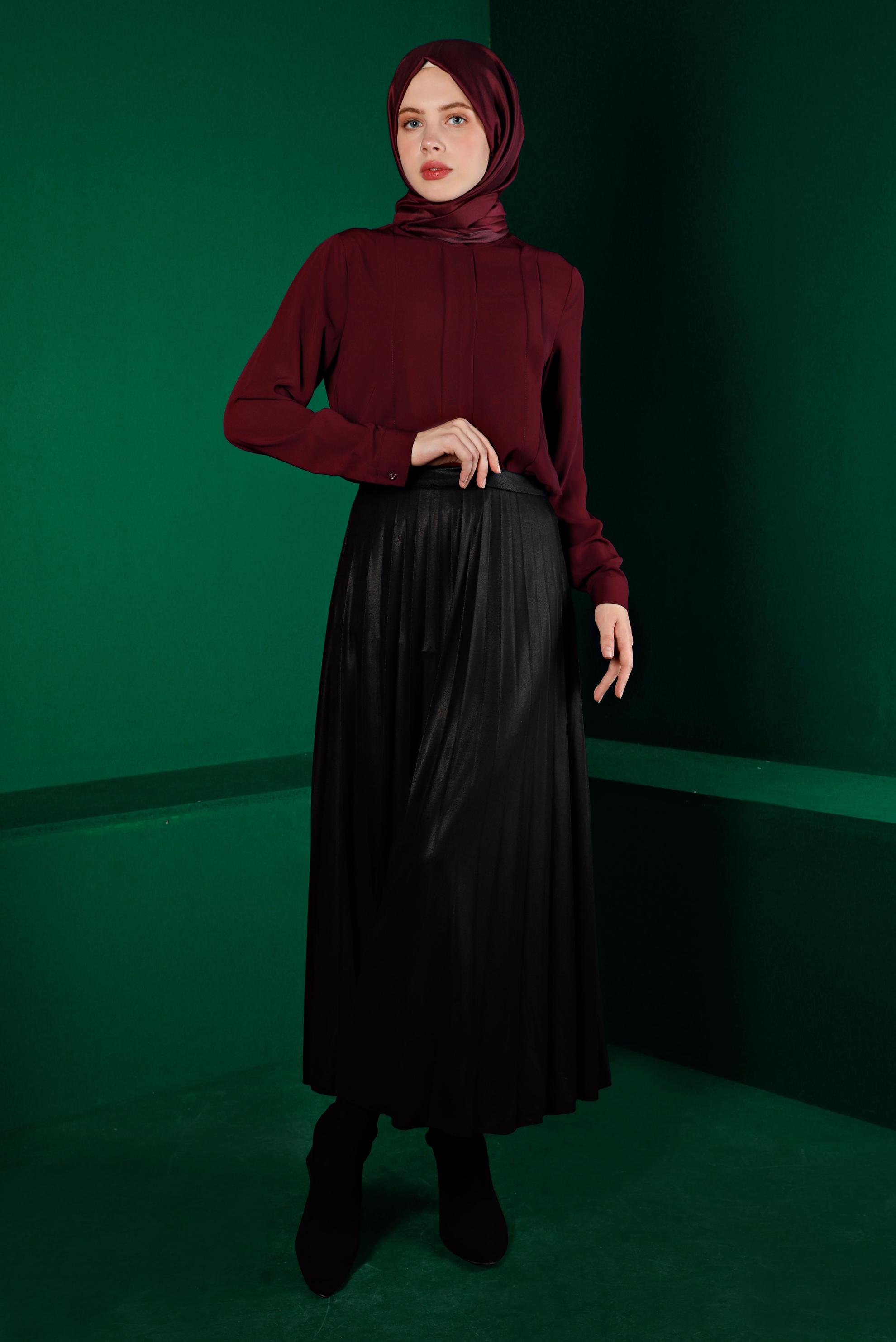 Tesettür giyim BORDO KLASİK BLUZ 43380 