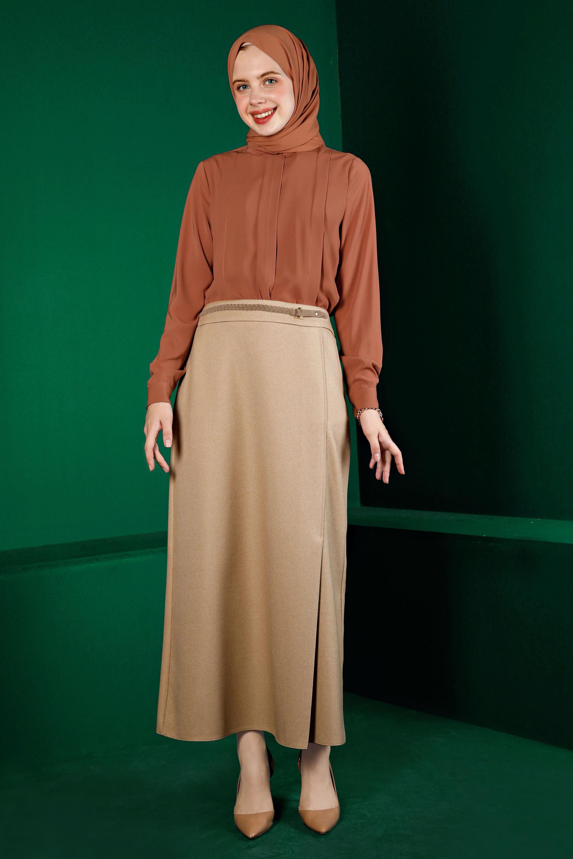 Tesettür giyim KAHVE KLASİK BLUZ 43380 