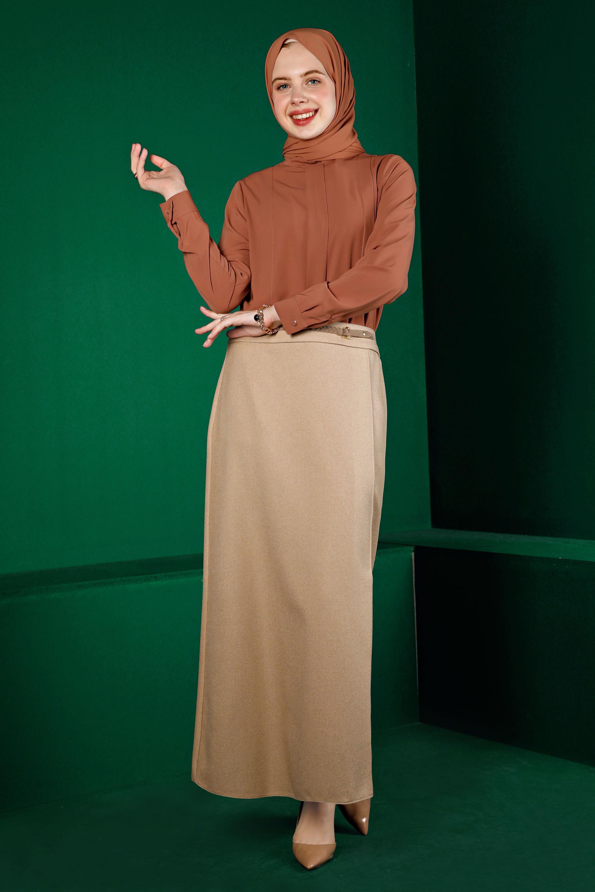 Tesettür giyim KAHVE KLASİK BLUZ 43380 