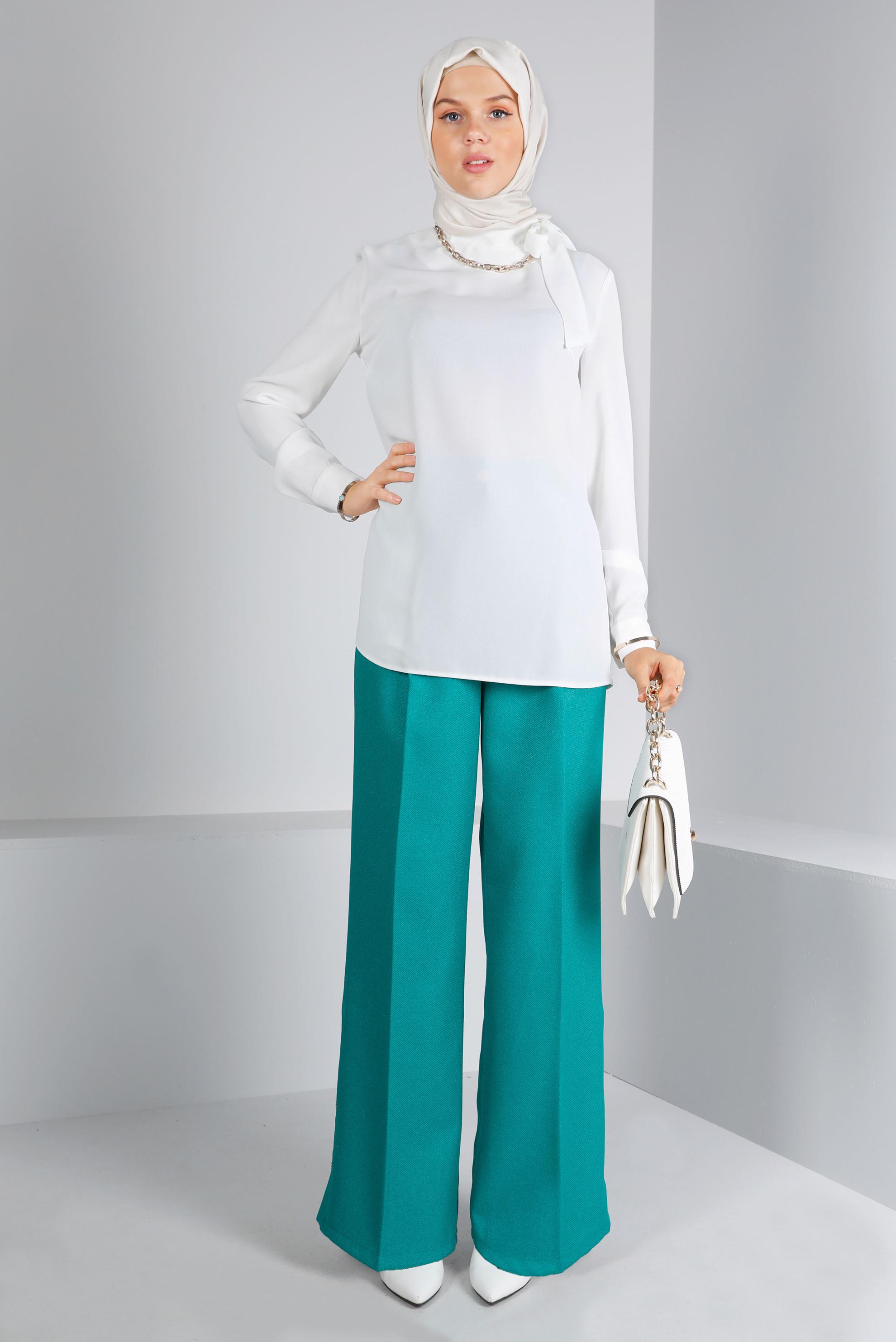 Hijab clothing WHITE TIE DETAIL CREPE BLOUSE 43381