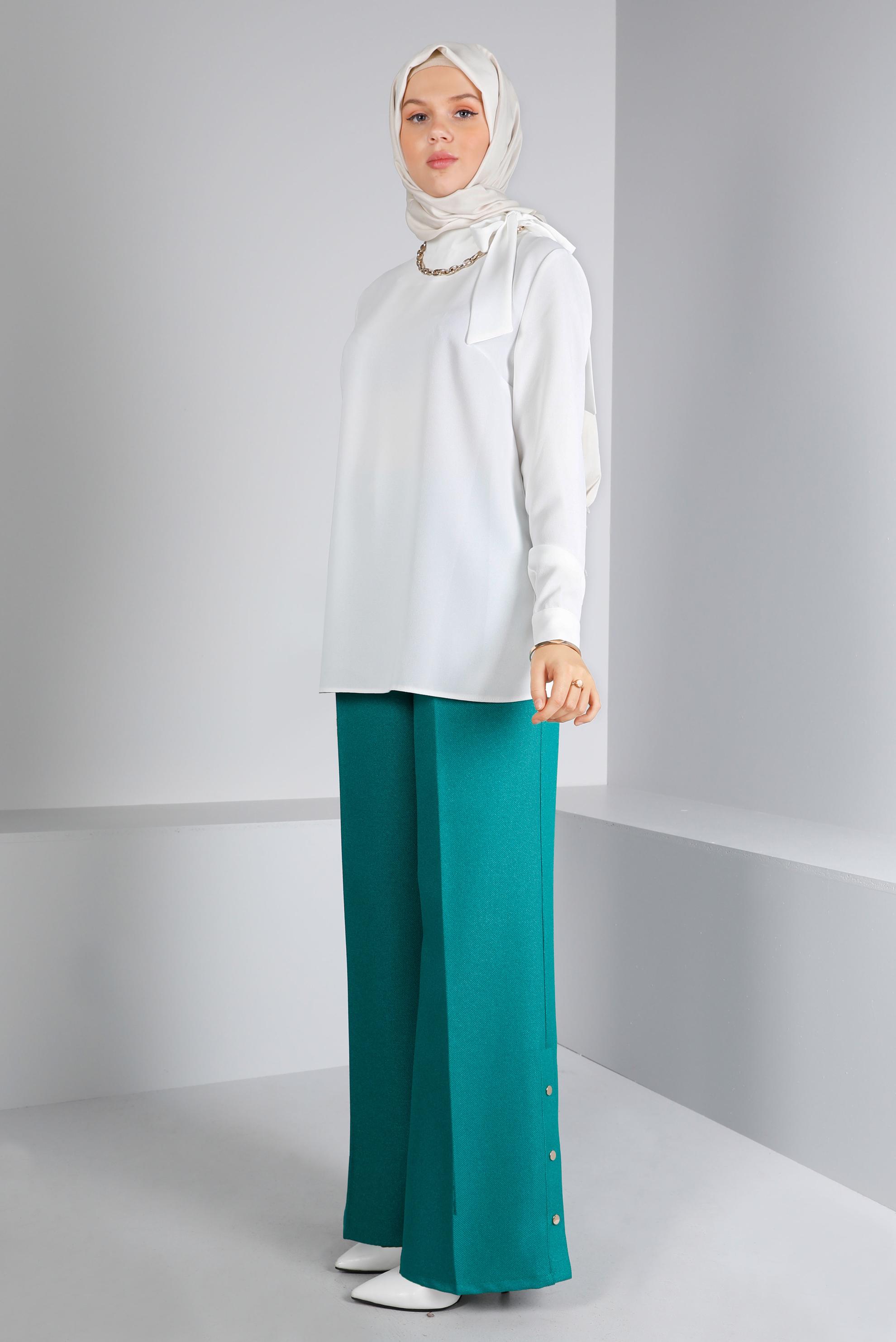 Hijab clothing WHITE TIE DETAIL CREPE BLOUSE 43381