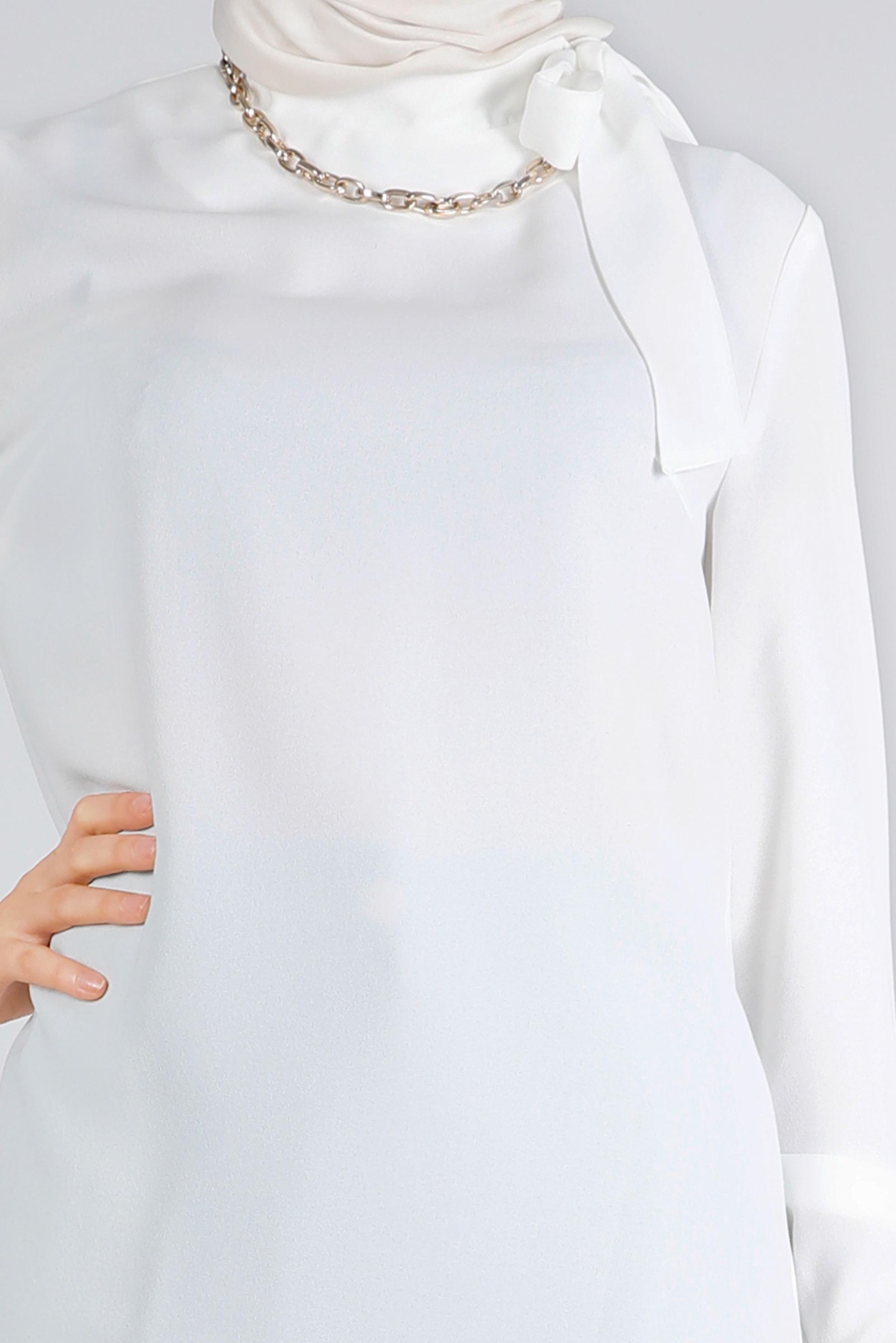 Hijab clothing WHITE TIE DETAIL CREPE BLOUSE 43381