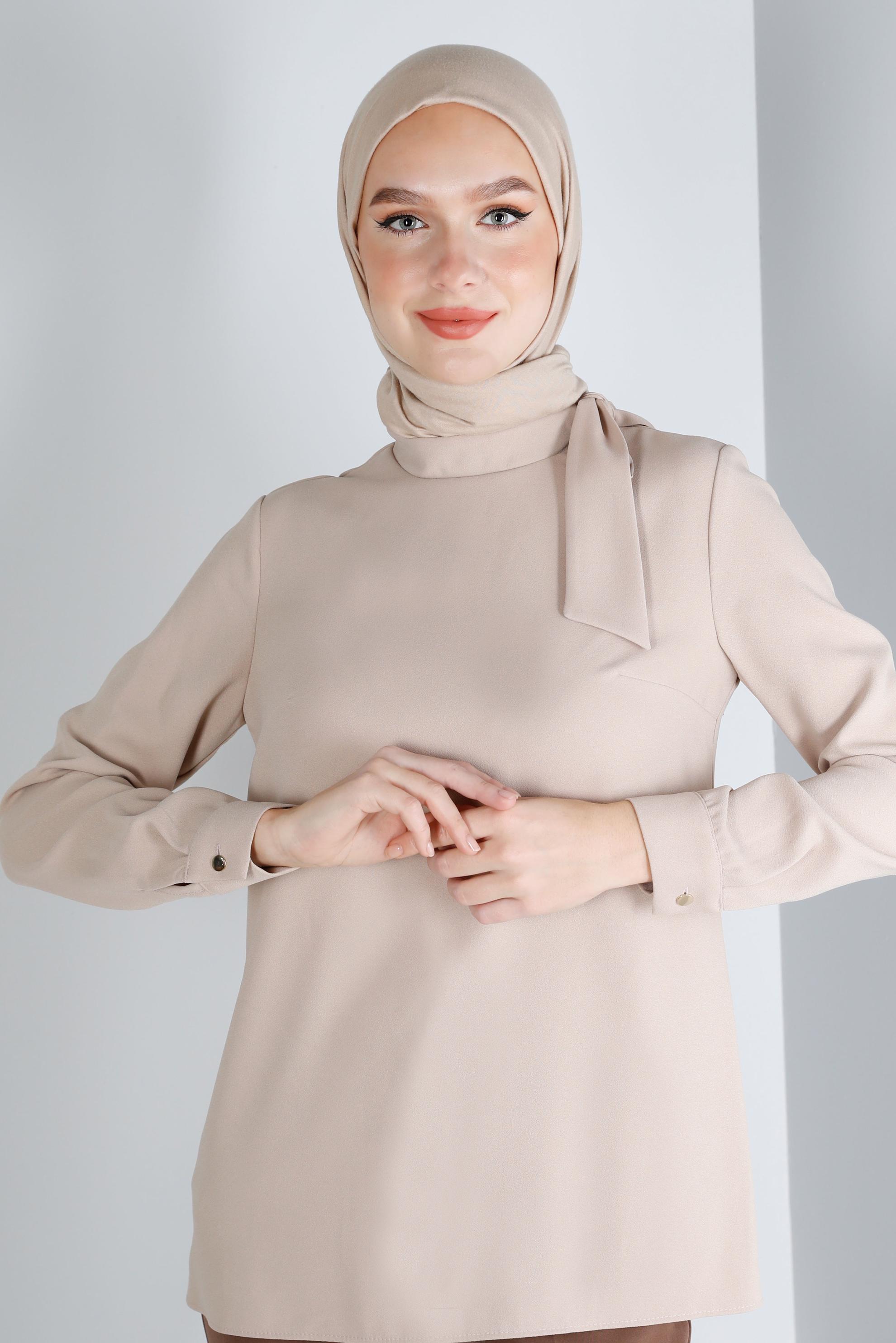 Hijab clothing BEIGE TIE DETAIL CREPE BLOUSE 43381