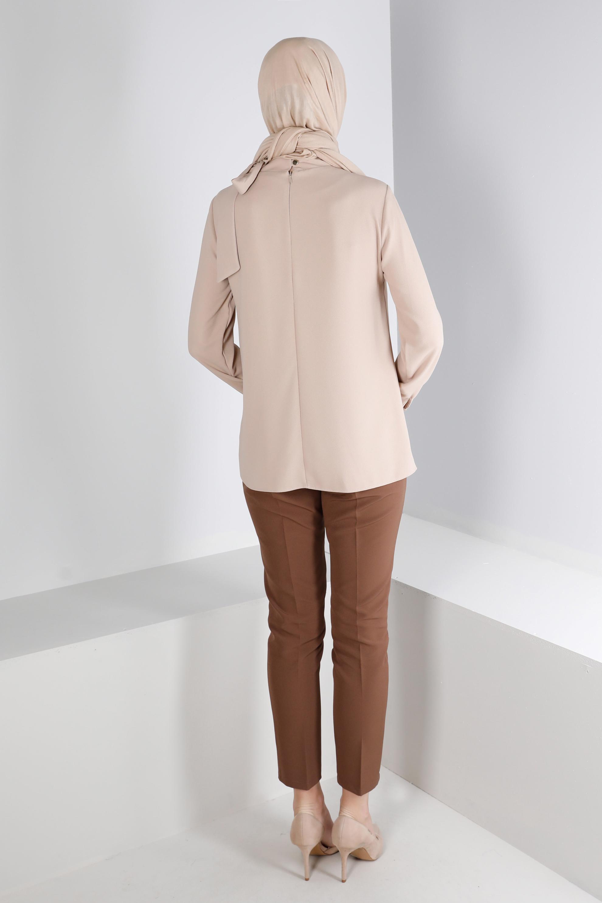 Hijab clothing BEIGE TIE DETAIL CREPE BLOUSE 43381