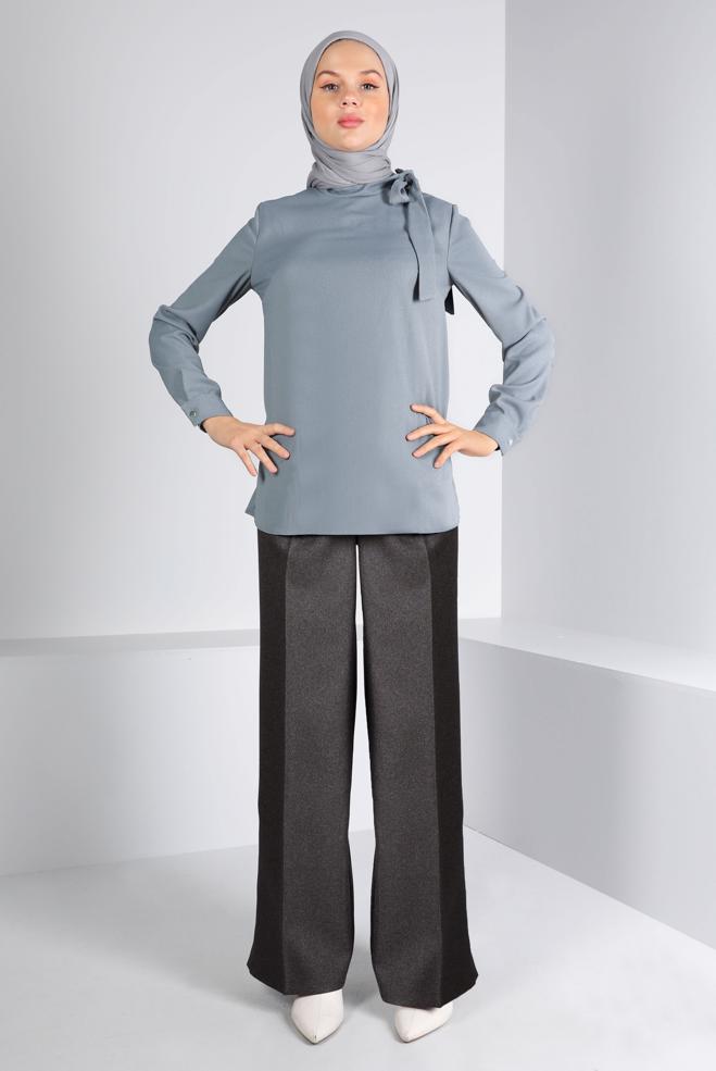 Vêtements hijab  BLOUSE EN CRÊPE À NOUER 43381 - ALVİNA