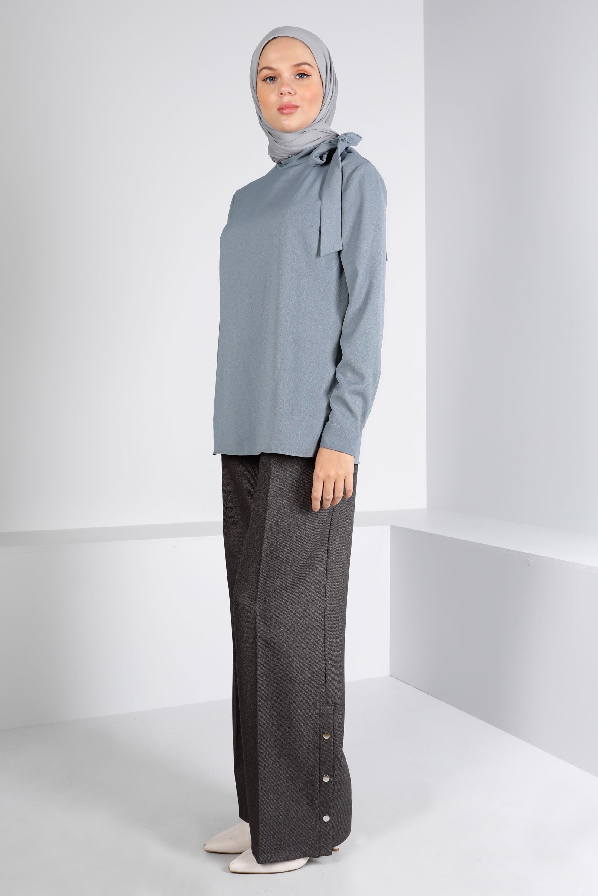 Vêtements hijab GRIS BLOUSE EN CRÊPE À NOUER 43381