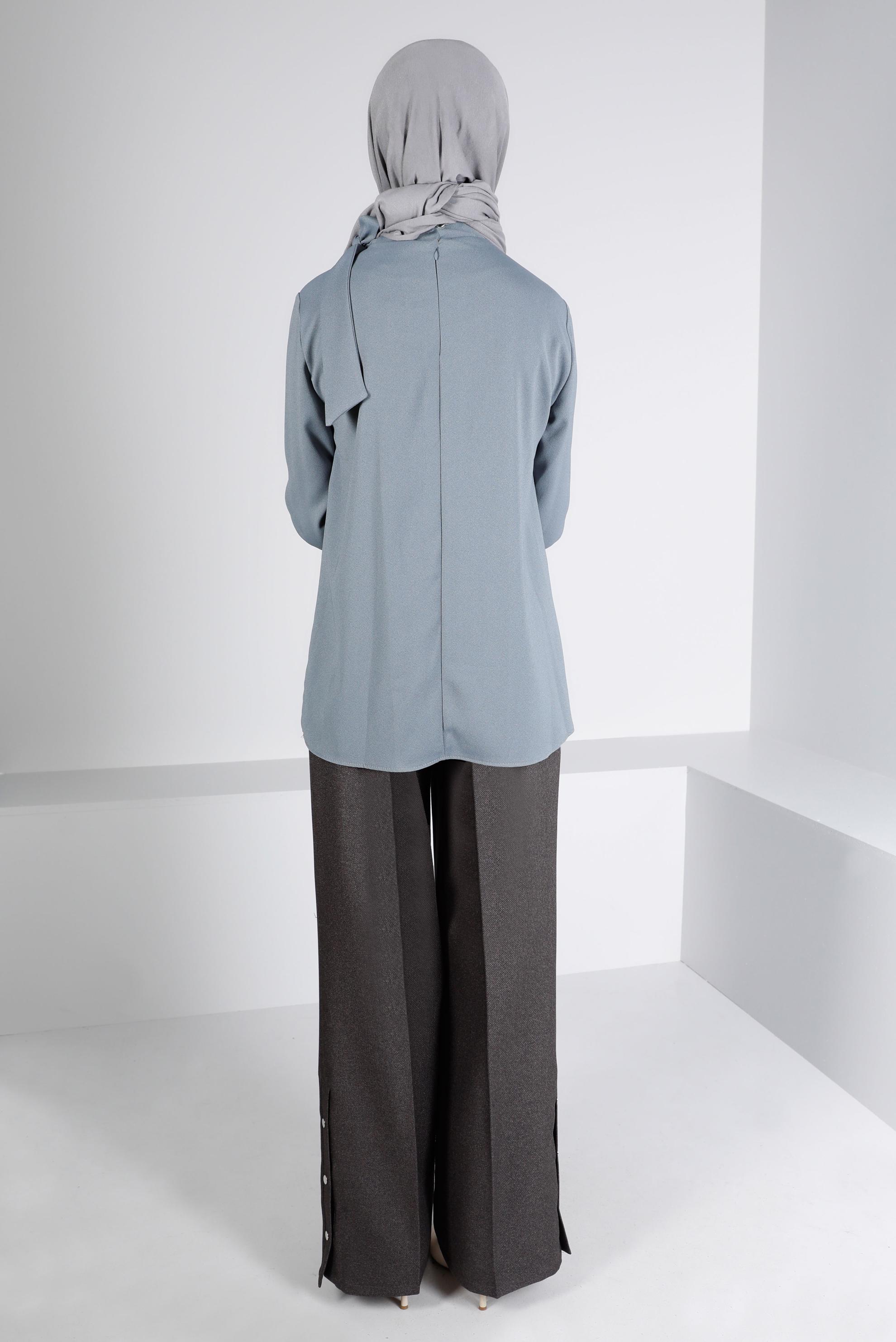 Vêtements hijab GRIS BLOUSE EN CRÊPE À NOUER 43381