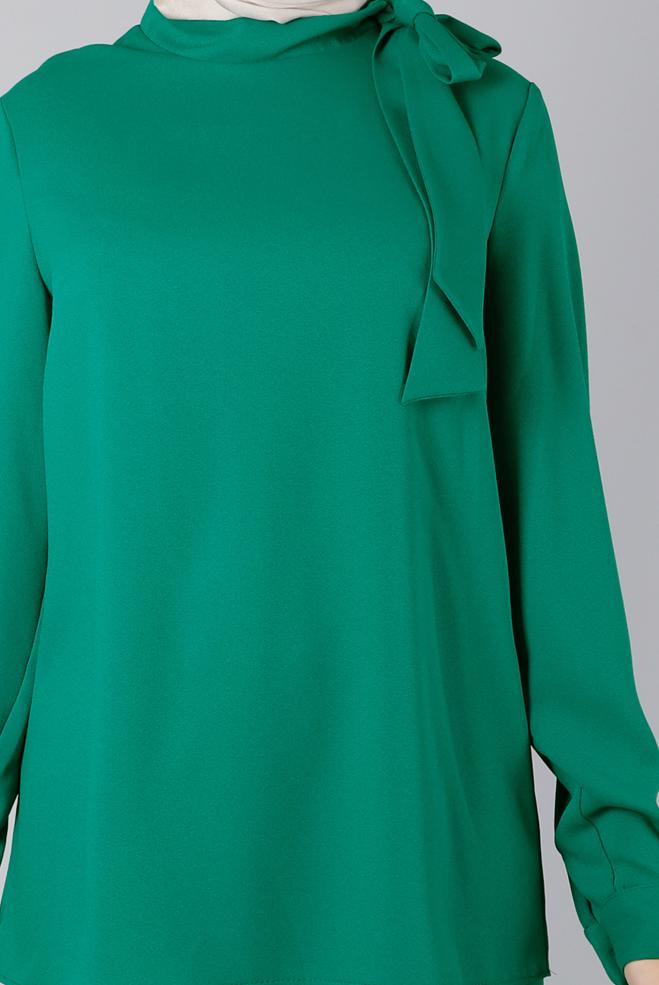 Vêtements hijab VERT BLOUSE EN CRÊPE À NOUER 43381 - ALVİNA