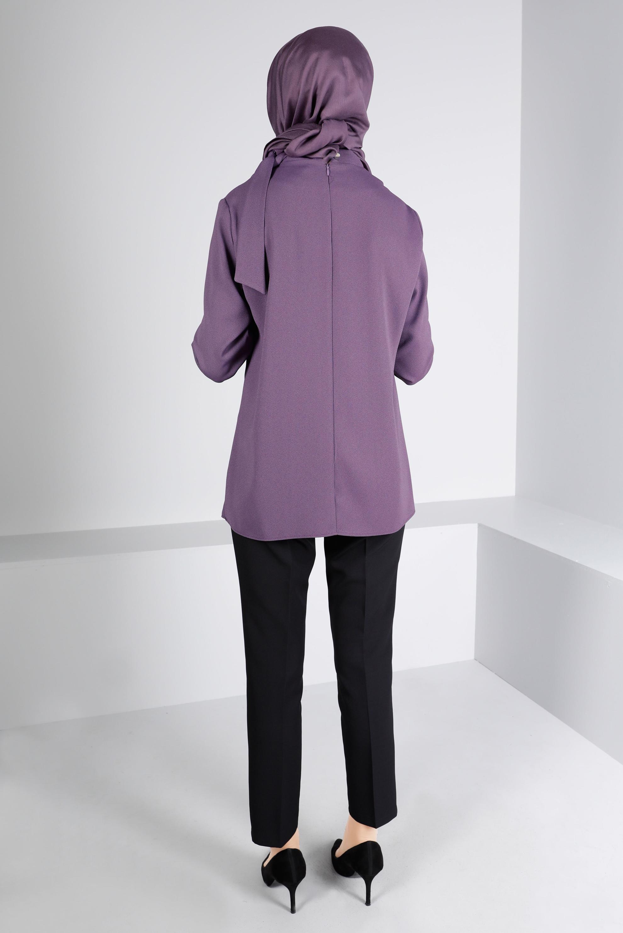 Tesettür giyim MOR BAĞLAMA DETAYLI KREP BLUZ 43381