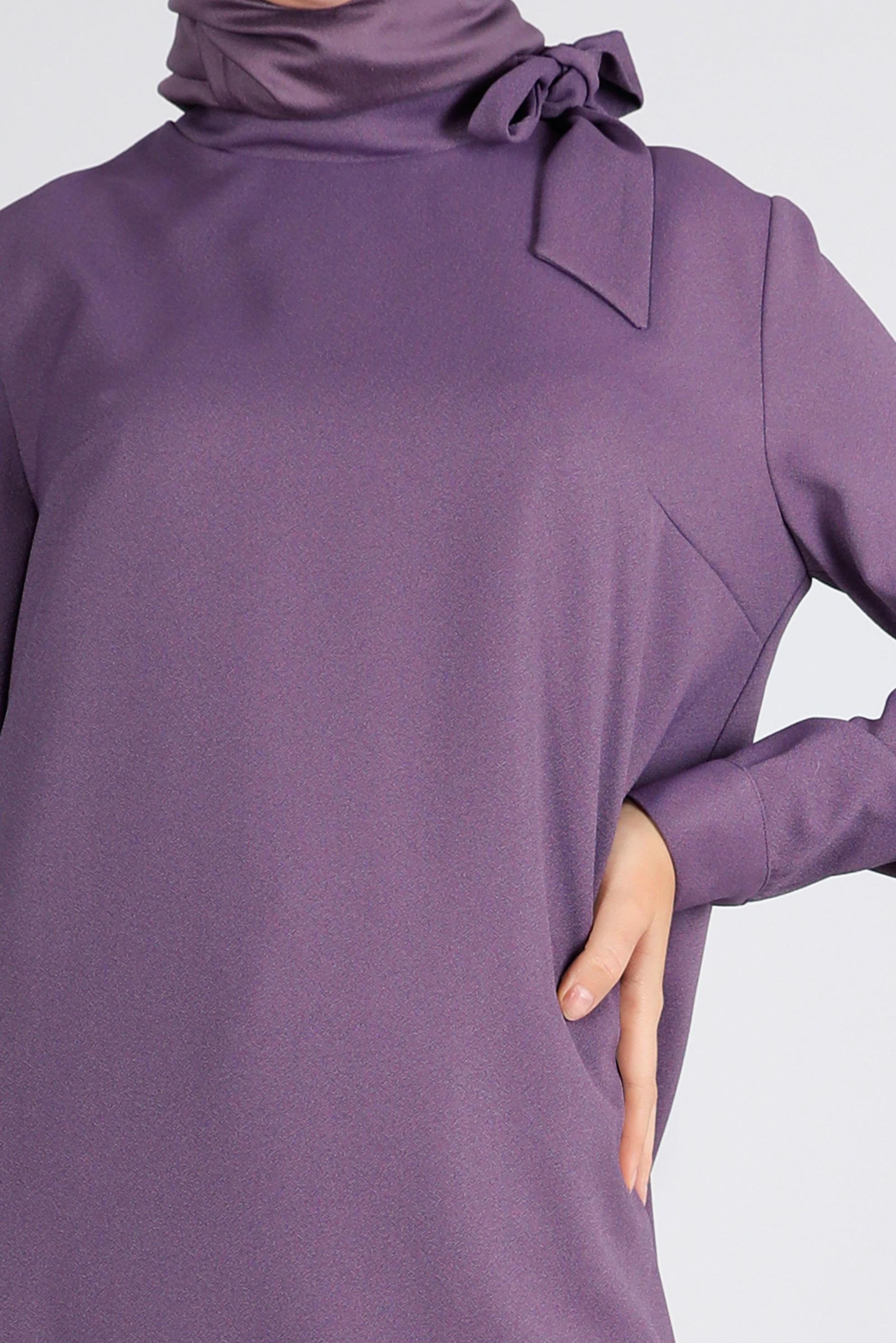 Tesettür giyim MOR BAĞLAMA DETAYLI KREP BLUZ 43381