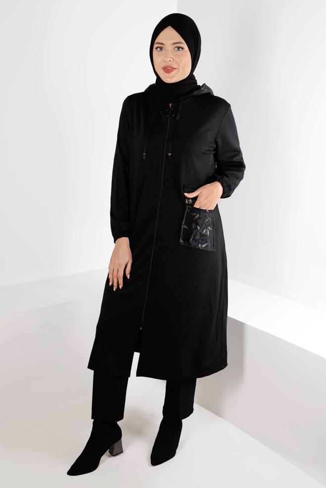 Vêtements hijab NOIR VESTE ZIPPÉE À CAPUCHE 20320 - ALVİNA