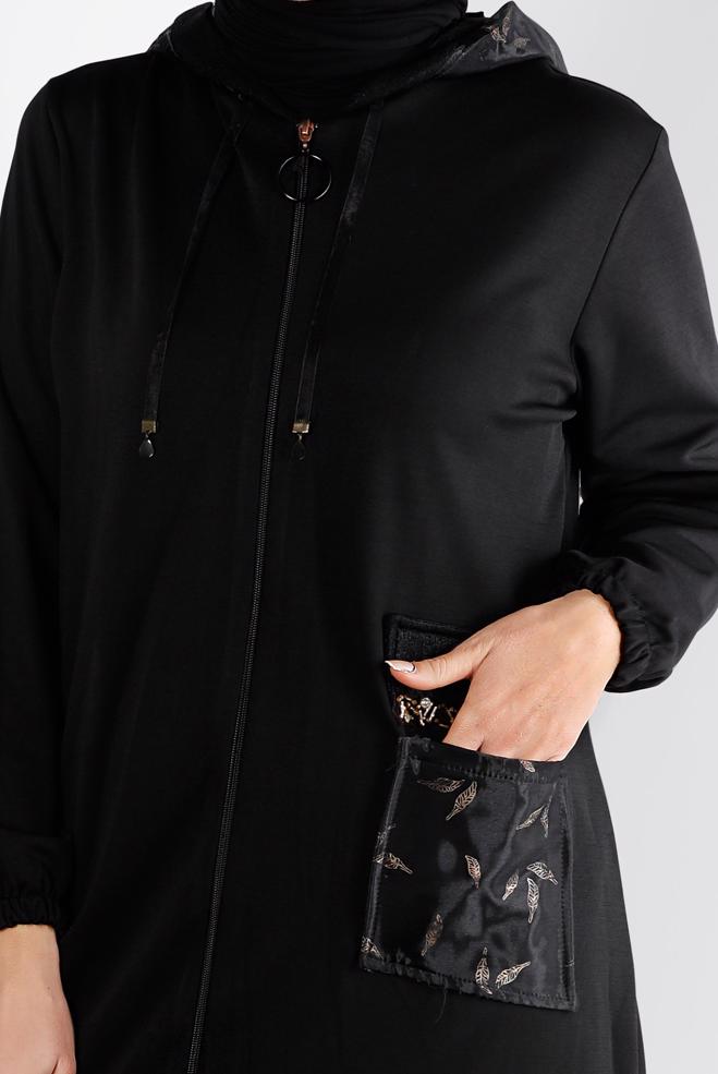 Vêtements hijab NOIR VESTE ZIPPÉE À CAPUCHE 20320 - ALVİNA