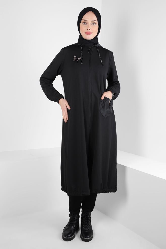 Vêtements hijab NOIR VESTE À CAPUCHE 20322 - ALVİNA
