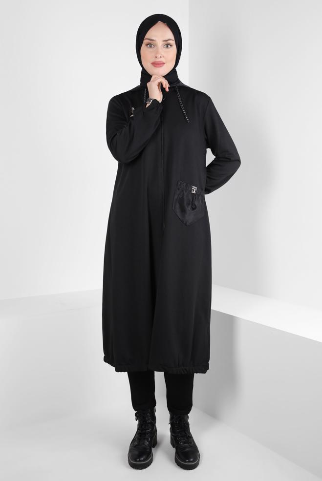 Vêtements hijab NOIR VESTE À CAPUCHE 20322 - ALVİNA