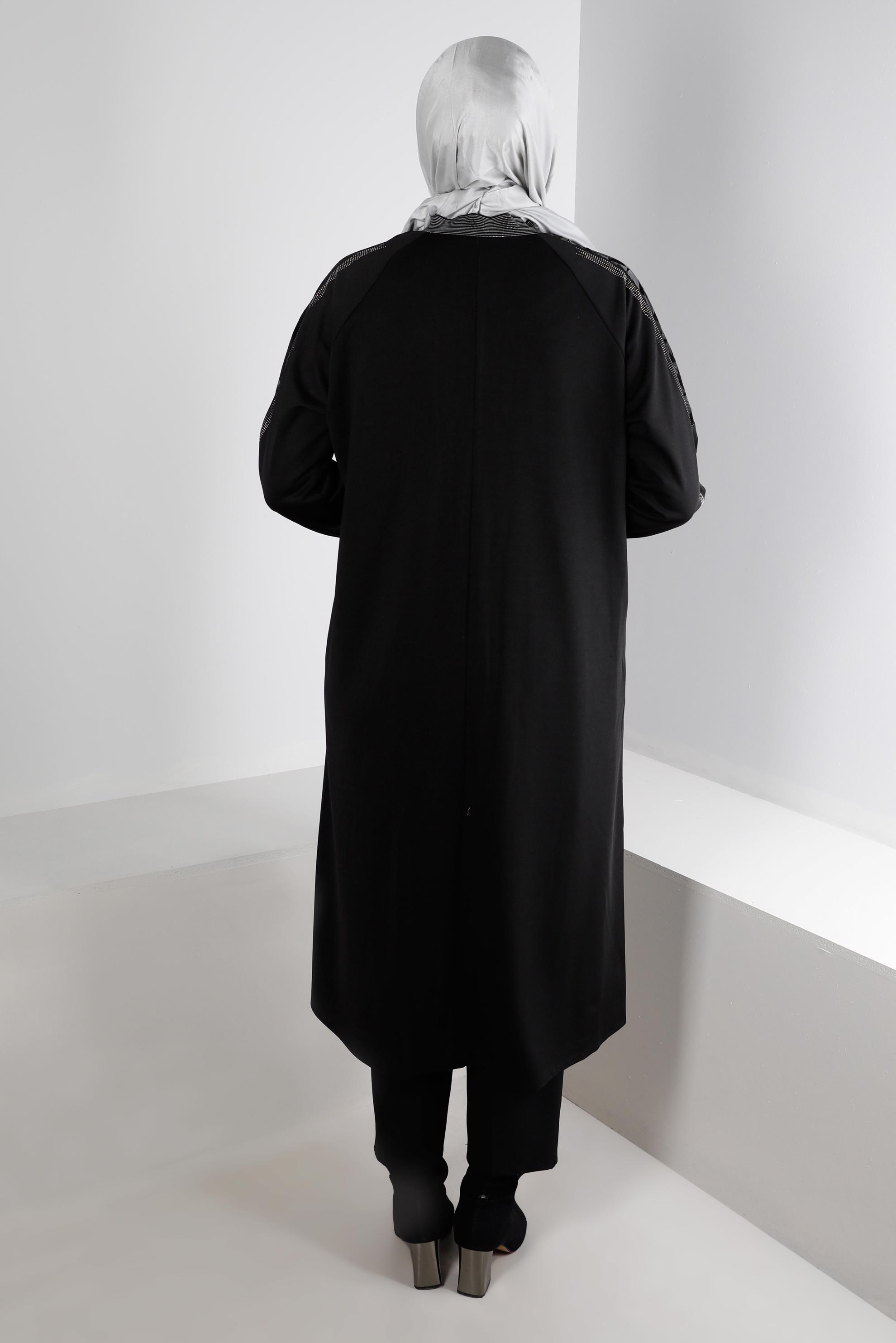 Tesettür giyim SİYAH TAŞ DETAYLI DESENLİ CEPLİ GİY ÇIK 20324