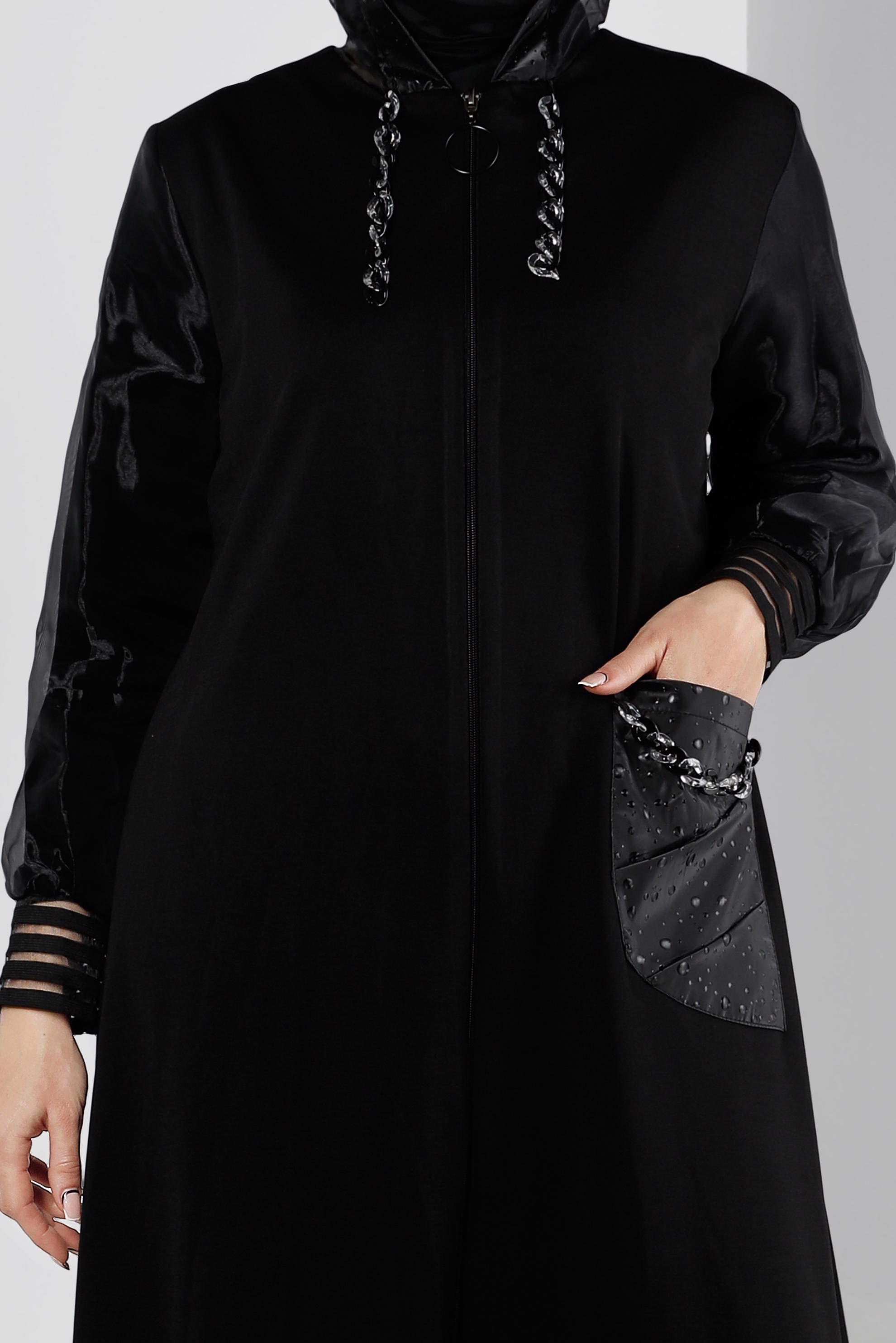 Tesettür giyim SİYAH KAPÜŞONLU TÜL DETAYLI GİY ÇIK 20325