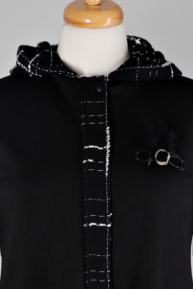 Vêtements hijab NOIR VESTE ZIPPÉE À CAPUCHE 20326 - ALVİNA