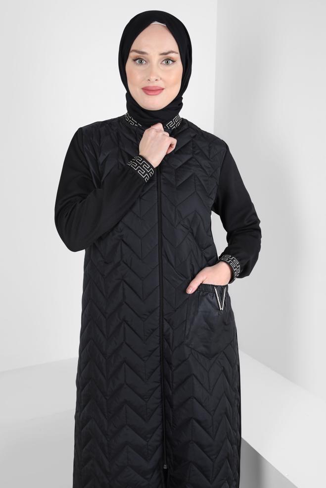 Vêtements hijab NOIR VESTE AVEC DÉTAIL DE POCHE 20327 - ALVİNA