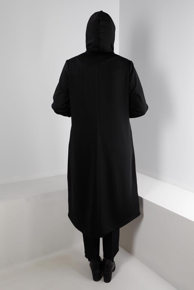 Hijab clothing BLACK QUILTED JACKET WITH JEWELLED HOODED 20328 - ALVİNA