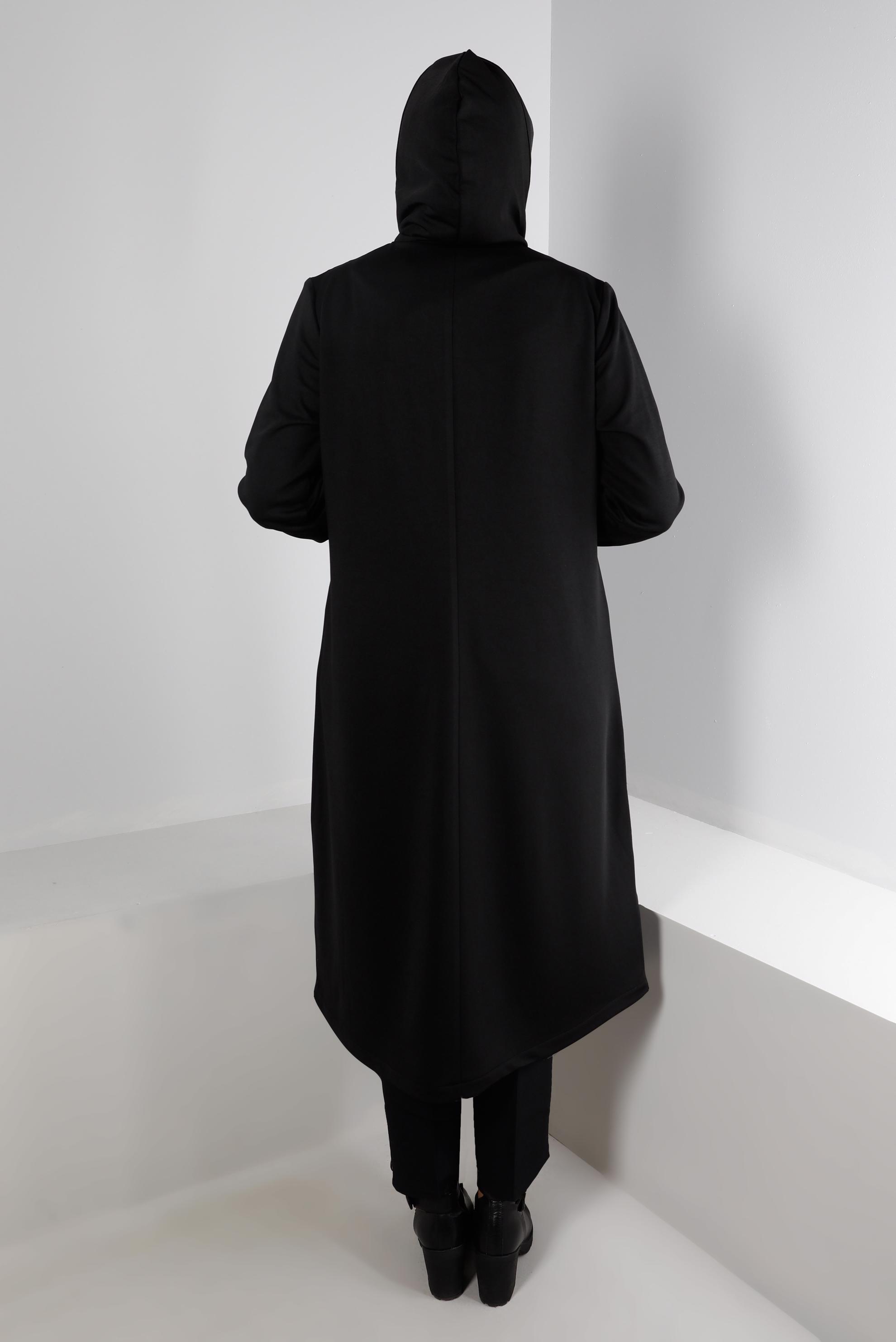 Hijab clothing BLACK QUILTED JACKET WITH JEWELLED HOODED 20328