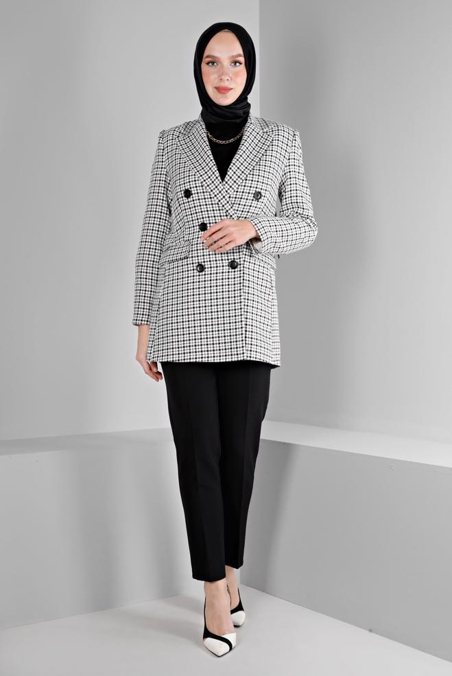 Tesettür giyim  EKOSE DESENLİ KLASİK CEKET 43272  - ALVİNA